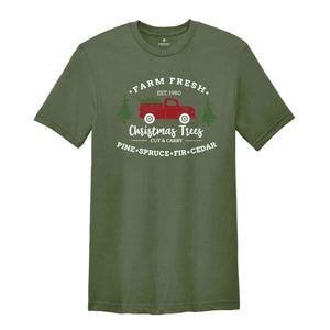 Farm Fresh Truck Shirt, Retro Truck Shirt, Christmas Tree Shirt, Christmas Tree T-Shirt, Winter Holiday Apparel, New Year Shirt, Xmas Gift