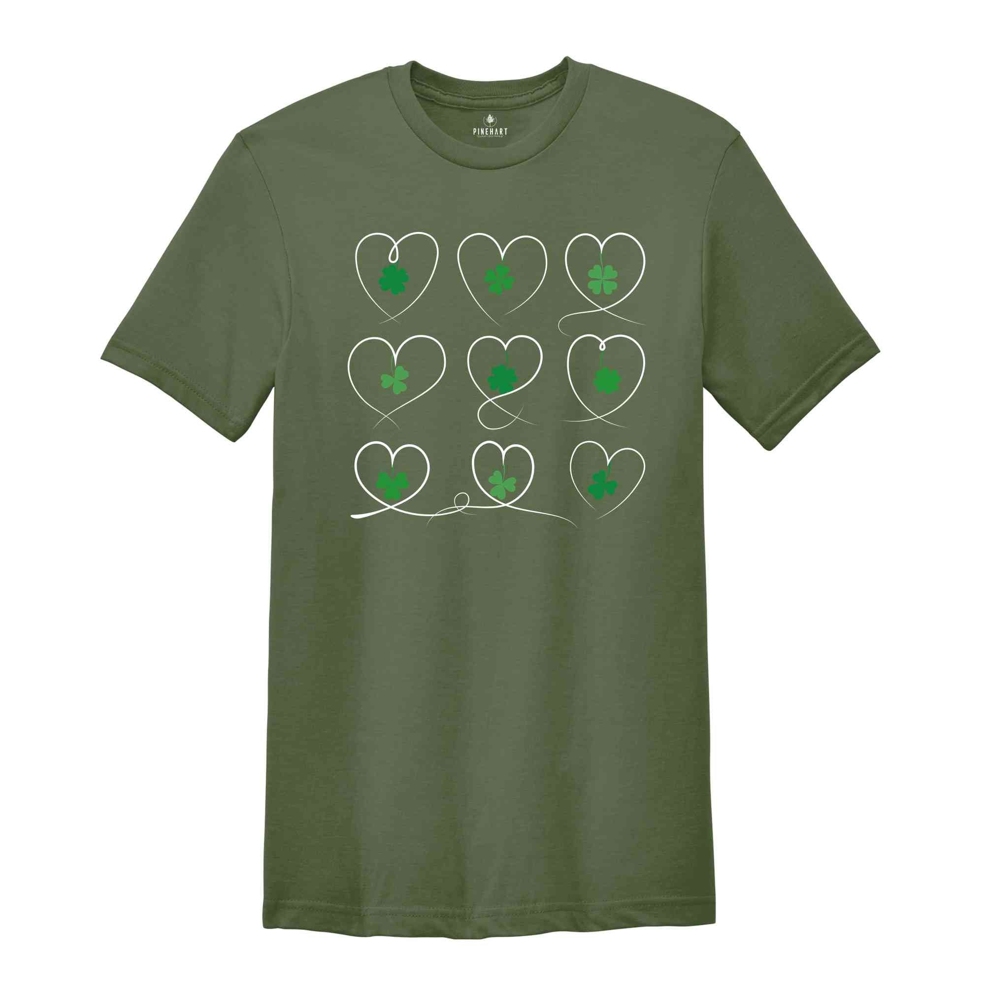 Shamrock Heart St Patrick's Day T-Shirt, Shamrock Tee, St Patrick's Day Gift, St Patrick's Day Tee, Shamrocks Hearts Tee, Lucky Shirt