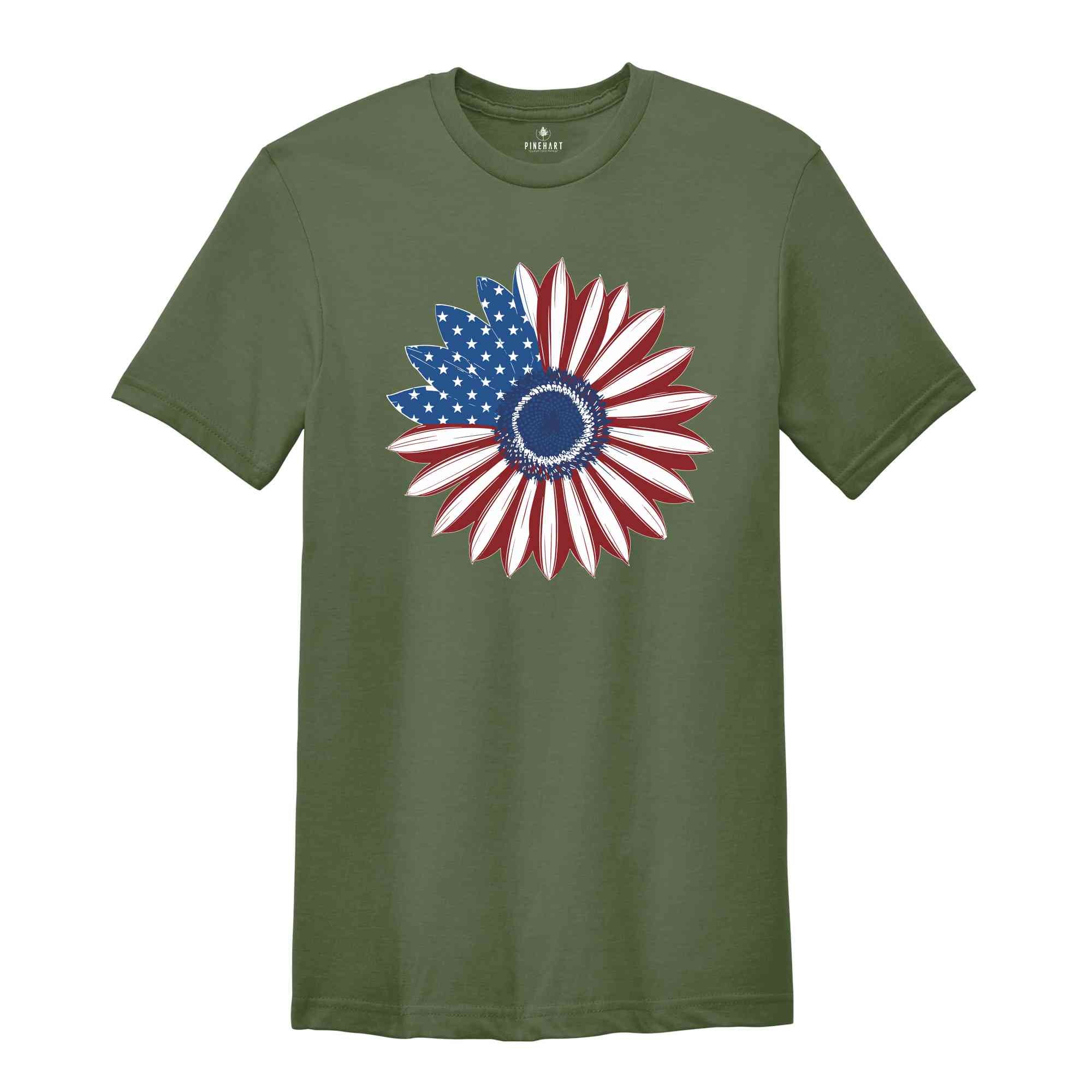 America Sunflower T-Shirt, USA Flag Flower T-Shirt, Gift For American, Freedom T-Shirt, Independence Shirt