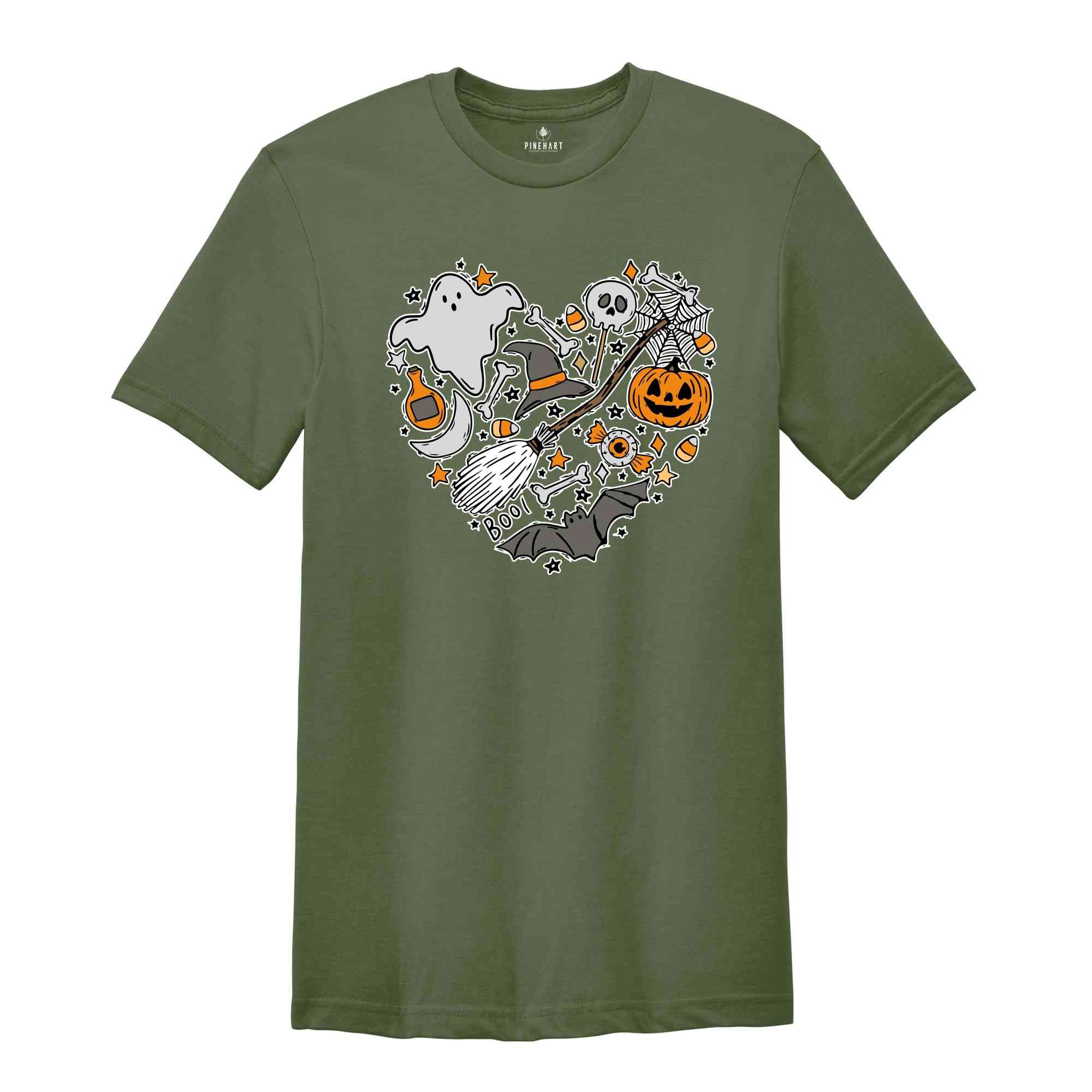 Halloween Doodles Hearth Shirt, Witch Hat T-Shirt, Halloween Moms Shirt, Spooky Season Shirt, Scary Pumpkin Shirt, Love halloween Tee