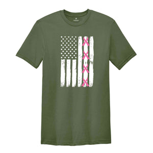 Breast Cancer T-Shirt, US Flag Shirt, Cancer Awareness T-Shirt, Breast Cancer Warrior Gifts, Cancer Survivor Shirts