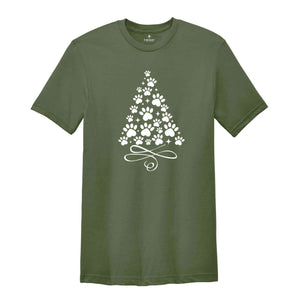 Paw T-Shirt, Christmas Tree Shirt, Dog Paw Tree, Gift For Christmas, Xmas Tee, Pet Lover Gift, Dog Lover Shirt, Xmas Gift