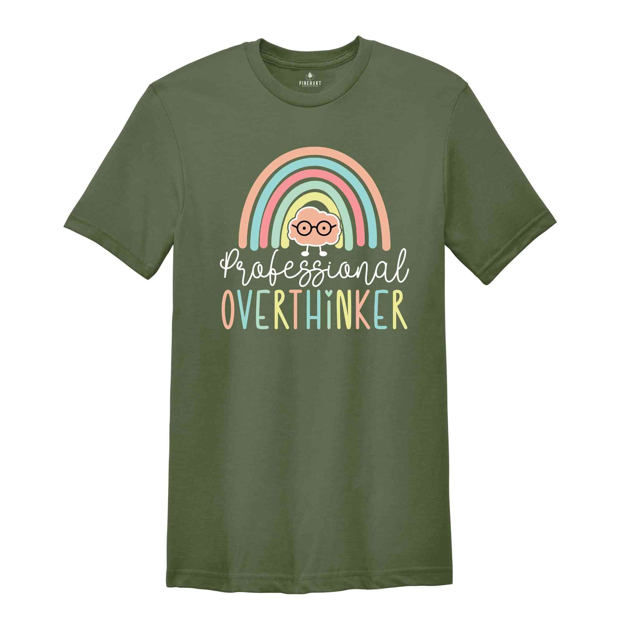 Professional Overthinker Shirt, Mental Health Matters Shirt, Cute Brain With Eyeglasses Shirt, Therapist Shirt