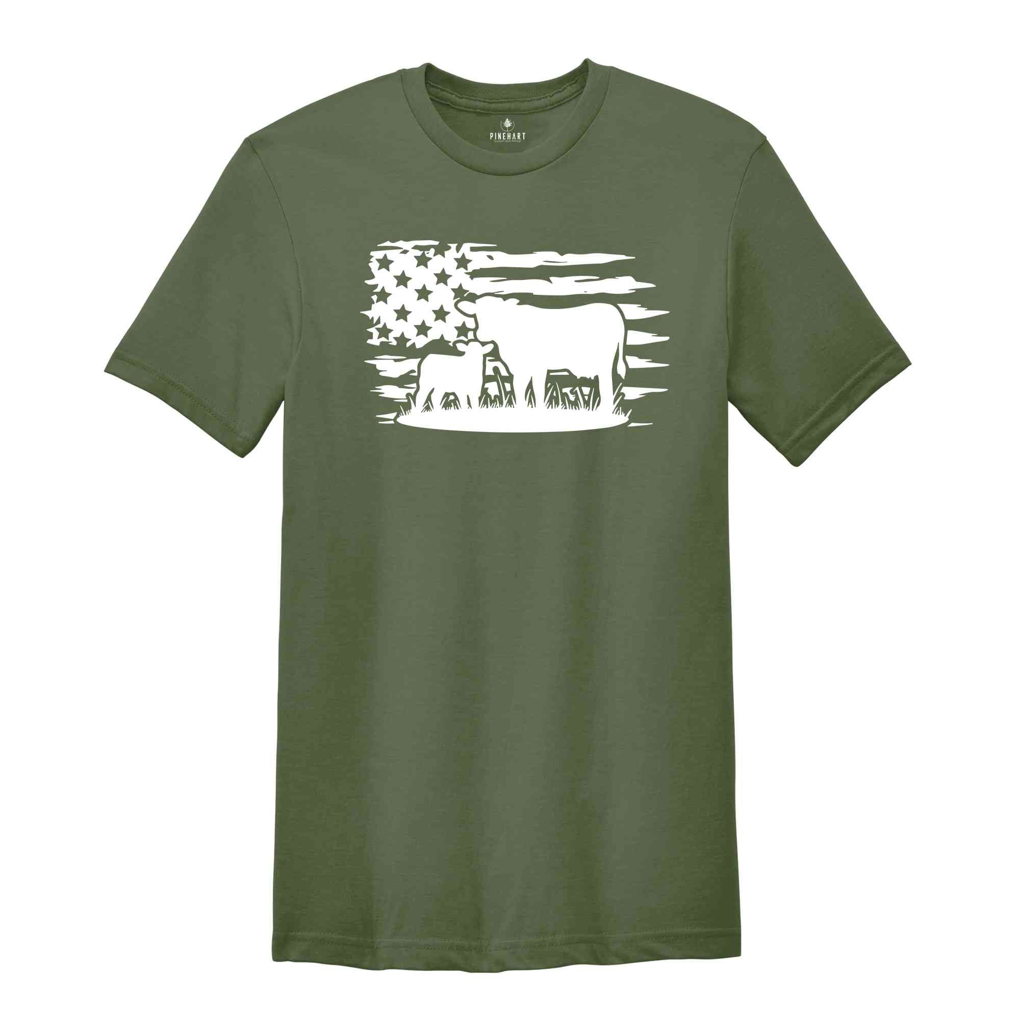 Farm Shirt, Farm Animals Shirt, American Flag Shirt, Cow Shirt, Country Shirt, Farmer Gifts, Gift for Him, USA Shirt