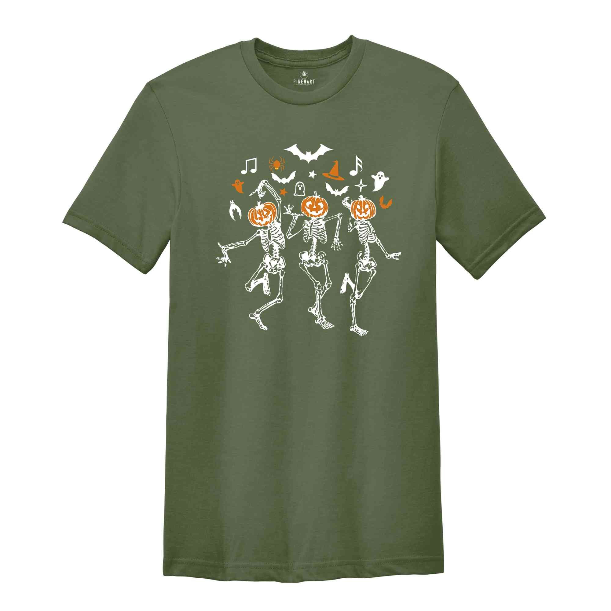 Dancing Skeleton Pumpkin Shirt, Pumpkin Face Shirt, Retro Halloween Shirt, Womens Halloween Shirt, Cute Fall Shirt, Spooky Season Shirt