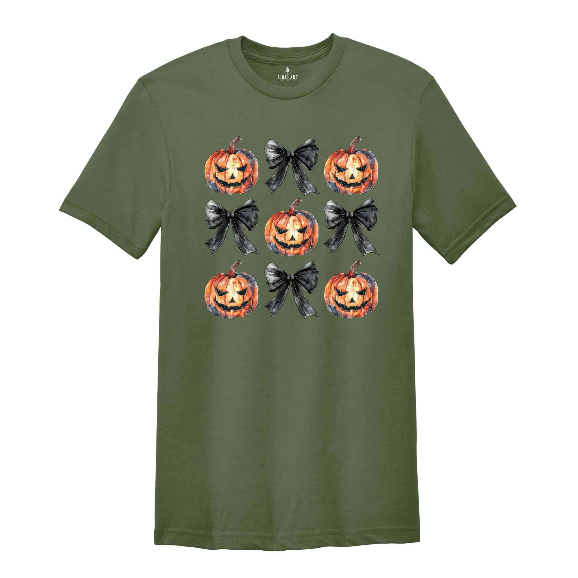 Halloween Coquette Shirt, Halloween Bow Shirt, Pumpkins And Bows Tee, Coquette Pumpkin Shirt, Halloween Gifts, Trick Or Treat Shirt