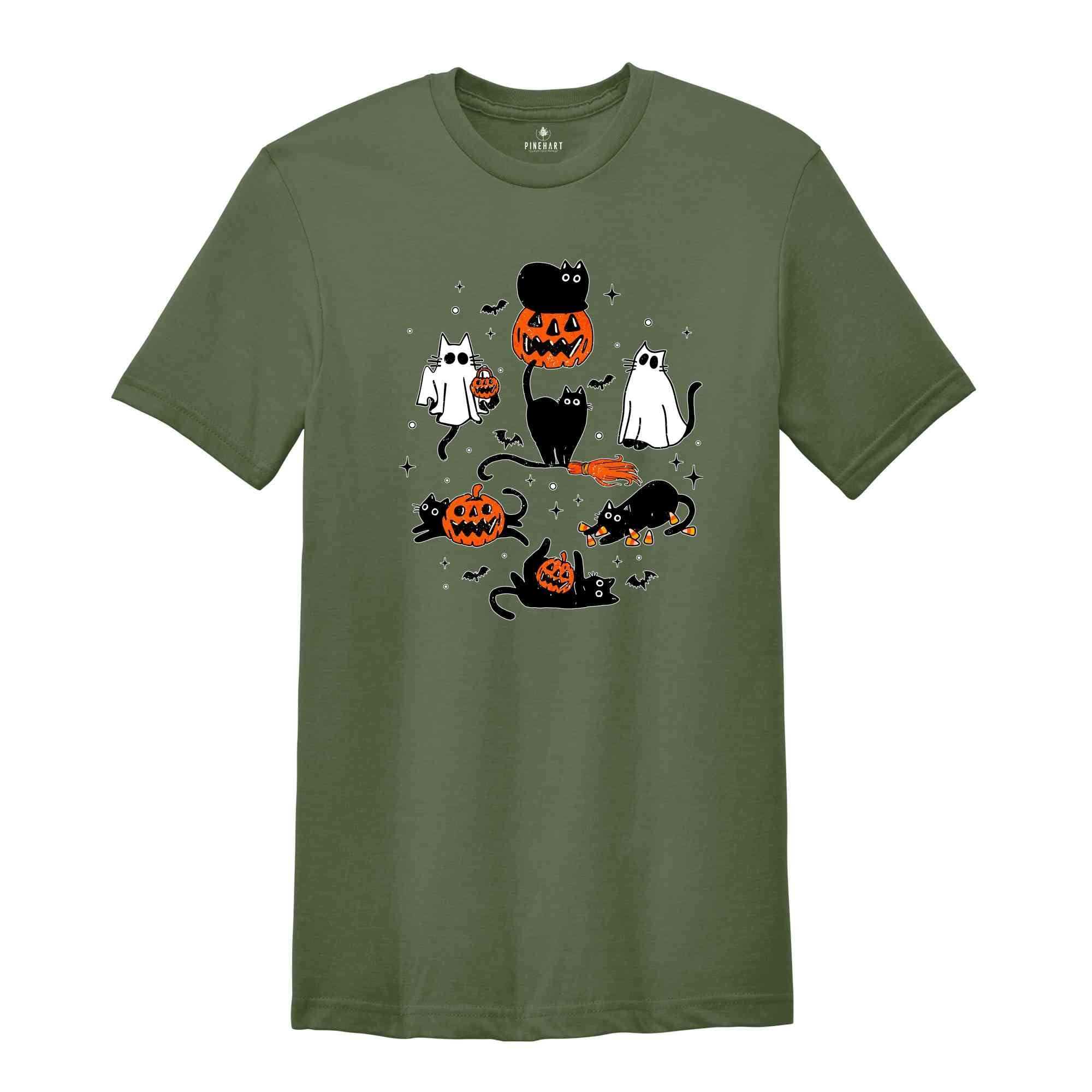 Black Cat Halloween Shirt, Ghost Cat Shirt, Ghost Black Cats Shirt, Fall Cat Shirt, Cat Lover Gift, Spooky Season Shirt