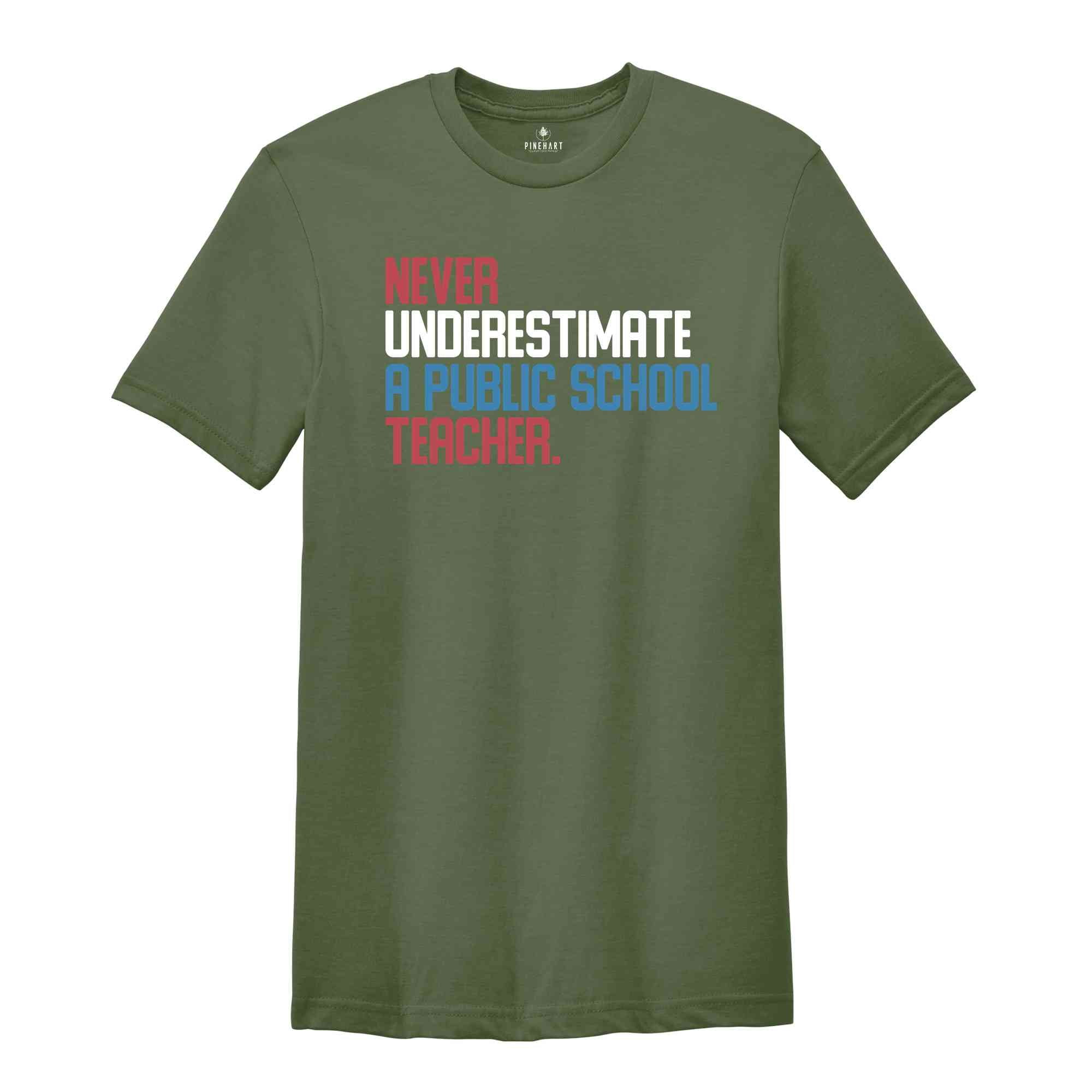 Never Underestimate A Public School Teacher T-Shirt, Kamala Harris Shirt, Harris Walz 2024 Tee, Tim Walz Quote Shirt