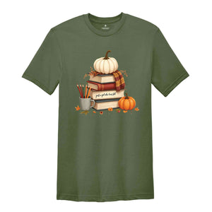 Fall Pumpkin Shirt, Thanksgiving T-Shirt, Book Lover Shirt, Autumn Tee, Pumpkin Lover Shirt, Bookish Tee, Fall Women's Tee