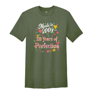 20th Birthday T-Shirt, 2004 T-Shirt, 20th Birthday Gift, Floral Birthday Shirt, Aunt Birthday Gift, Mothers Day Gift