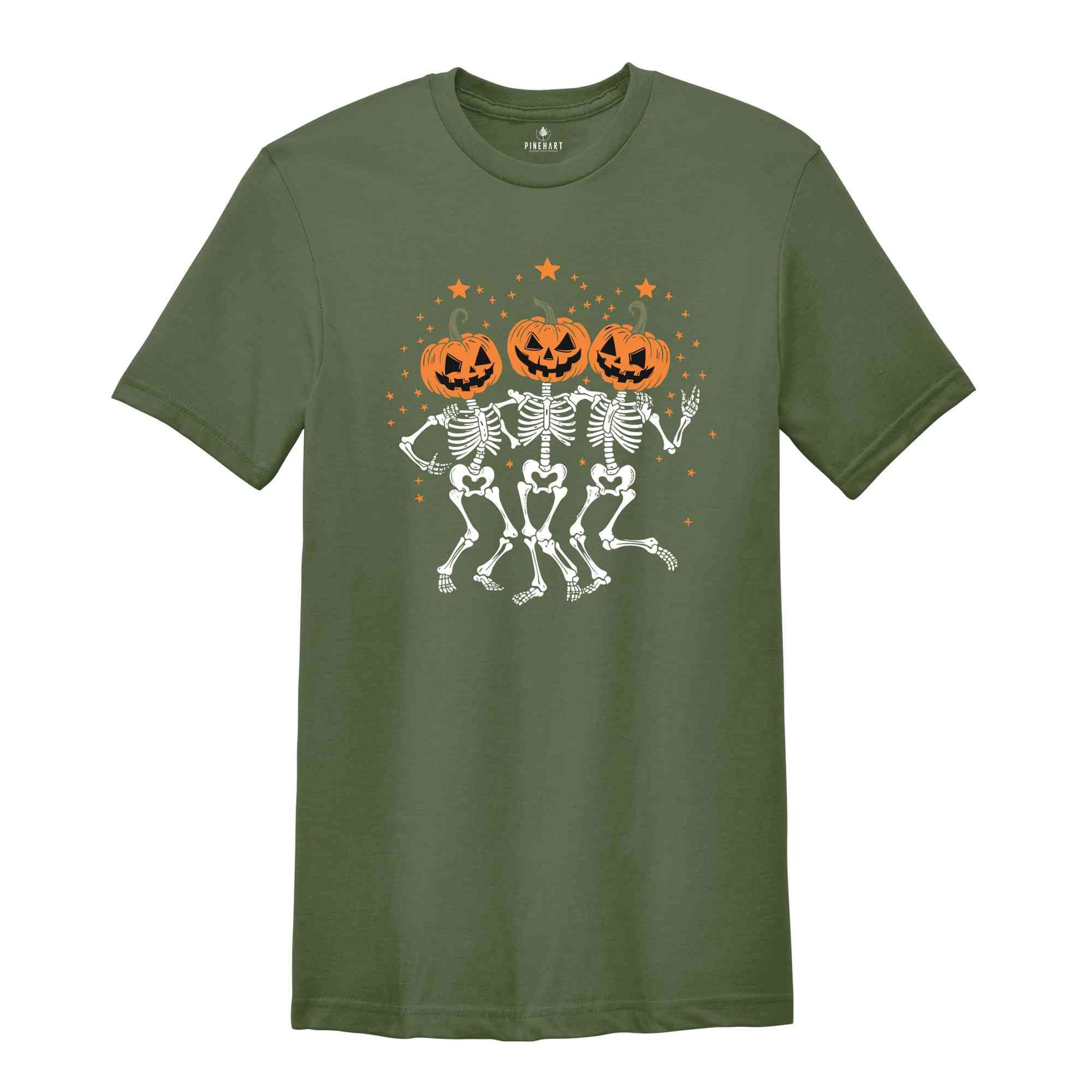 Pumpkin Skeleton Halloween Shirt, Pumpkin Halloween Tee, Halloween Skeleton Tee, Pumpkin Shirt, Spooky Season T-Shirt, Fall Shirt for Women