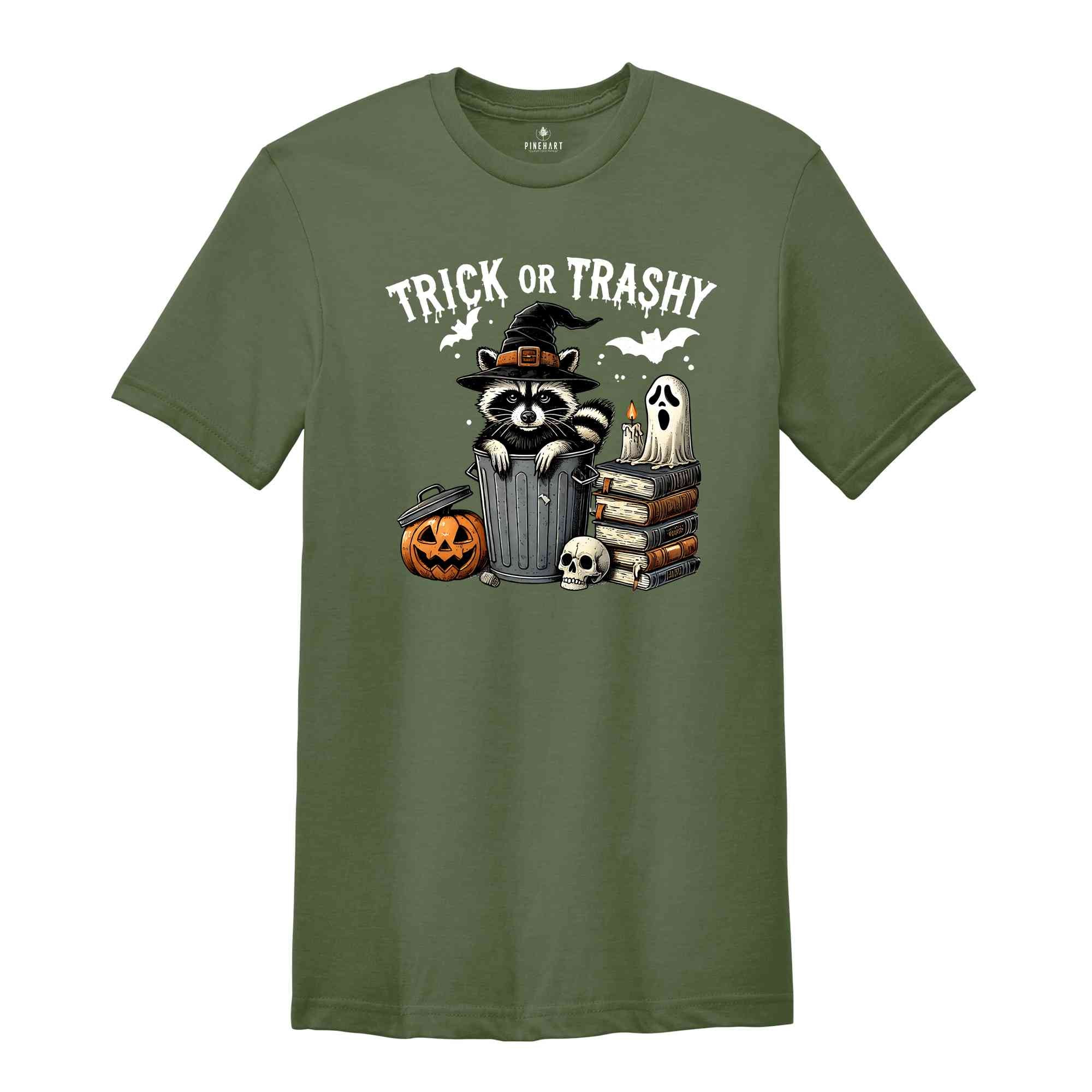 Trick Or Trashy Raccoon Halloween Shirt, Cute Raccoon T-shirt, Retro Raccoon Tee, Halloween Raccoon Tee, Pumpkin Gift