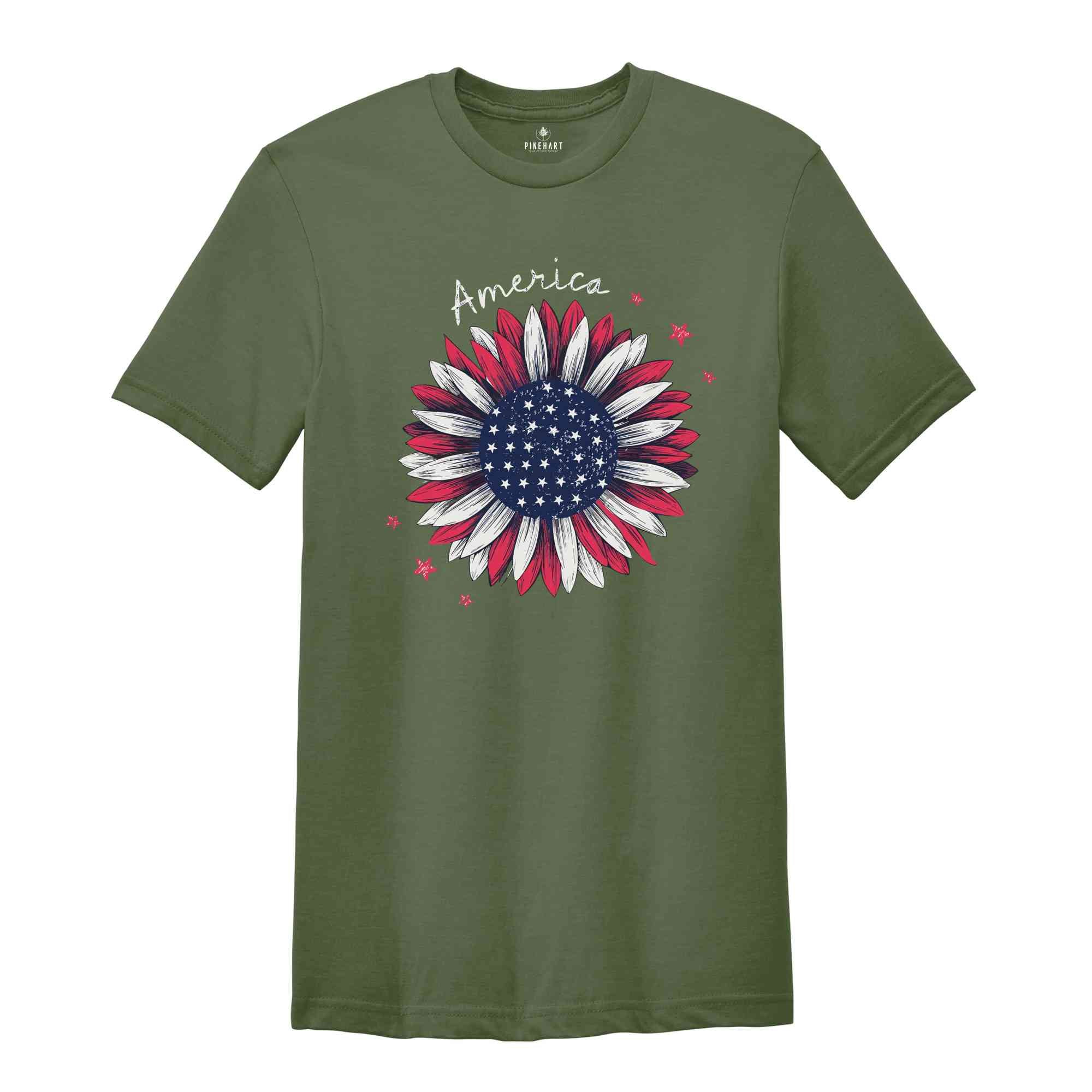 Vintage America Sunflower Shirt, USA Flag Flower Shirt, 4th Of July Shirt, Freedom Shirt, Independence Shirt