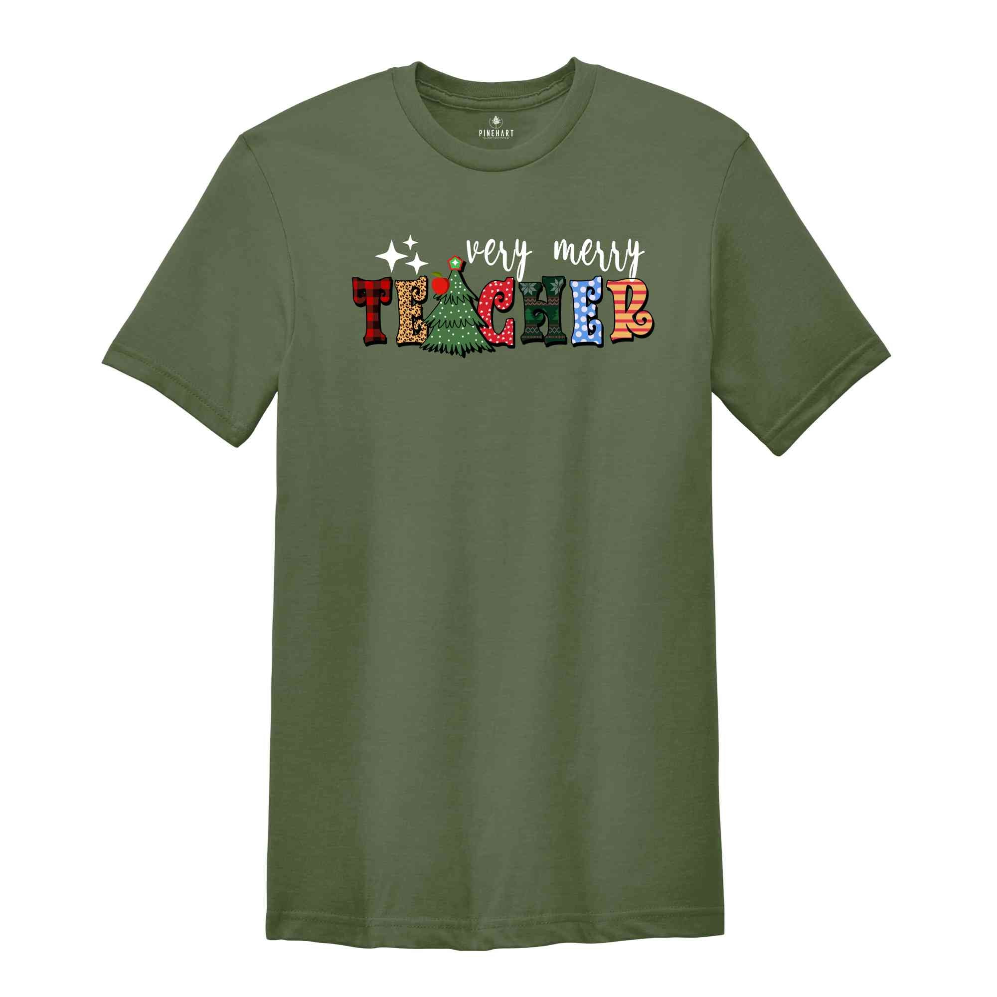 Very Merry Teacher Christmas T-Shirt, Christmas Gift, Teacher Apparel, Teaching Shirt, Xmas Teacher Gift, Happy New Year Tee