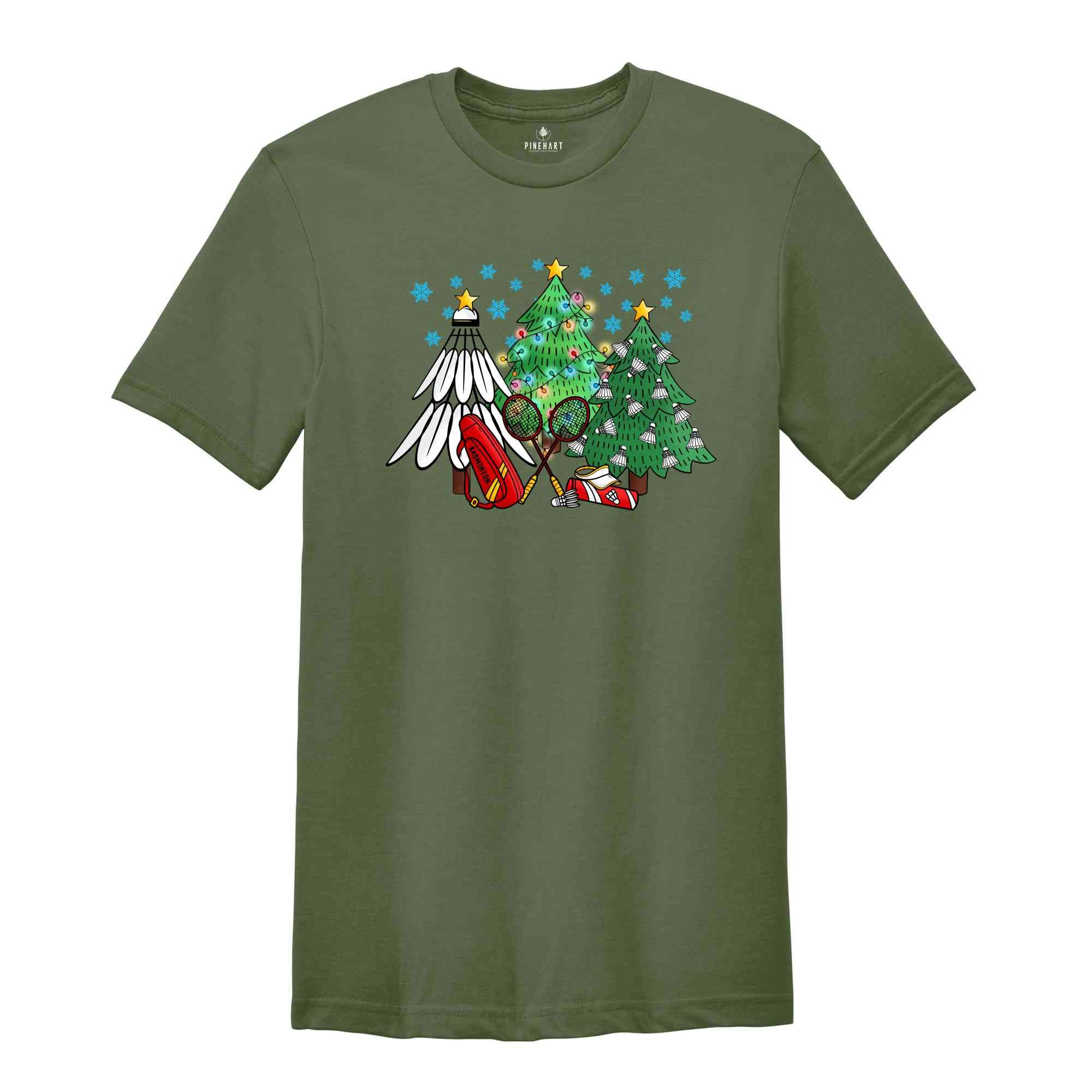 Christmas Badminton Tree T-Shirt, Sport Lover Tee, Badminton Lover Gift, Badminton Coach Shirt, Funny Badminton Shirt, Christmas Gift