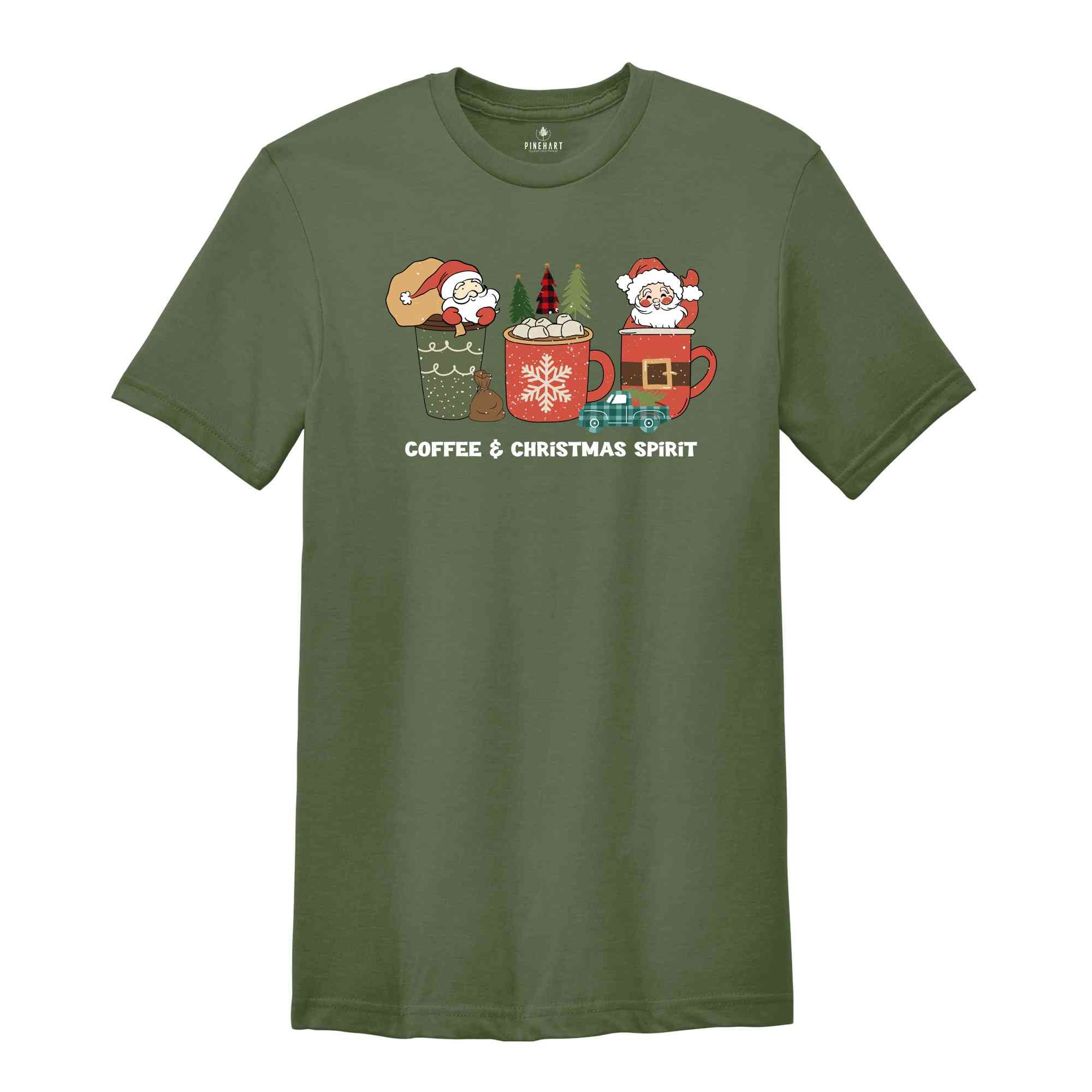 Coffee & Christmas Spirit Shirt, Santa Shirt, Christmas Tree Shirt, Christmas Pajamas, New Year Shirt, Christmas Gift, Holiday Shirt