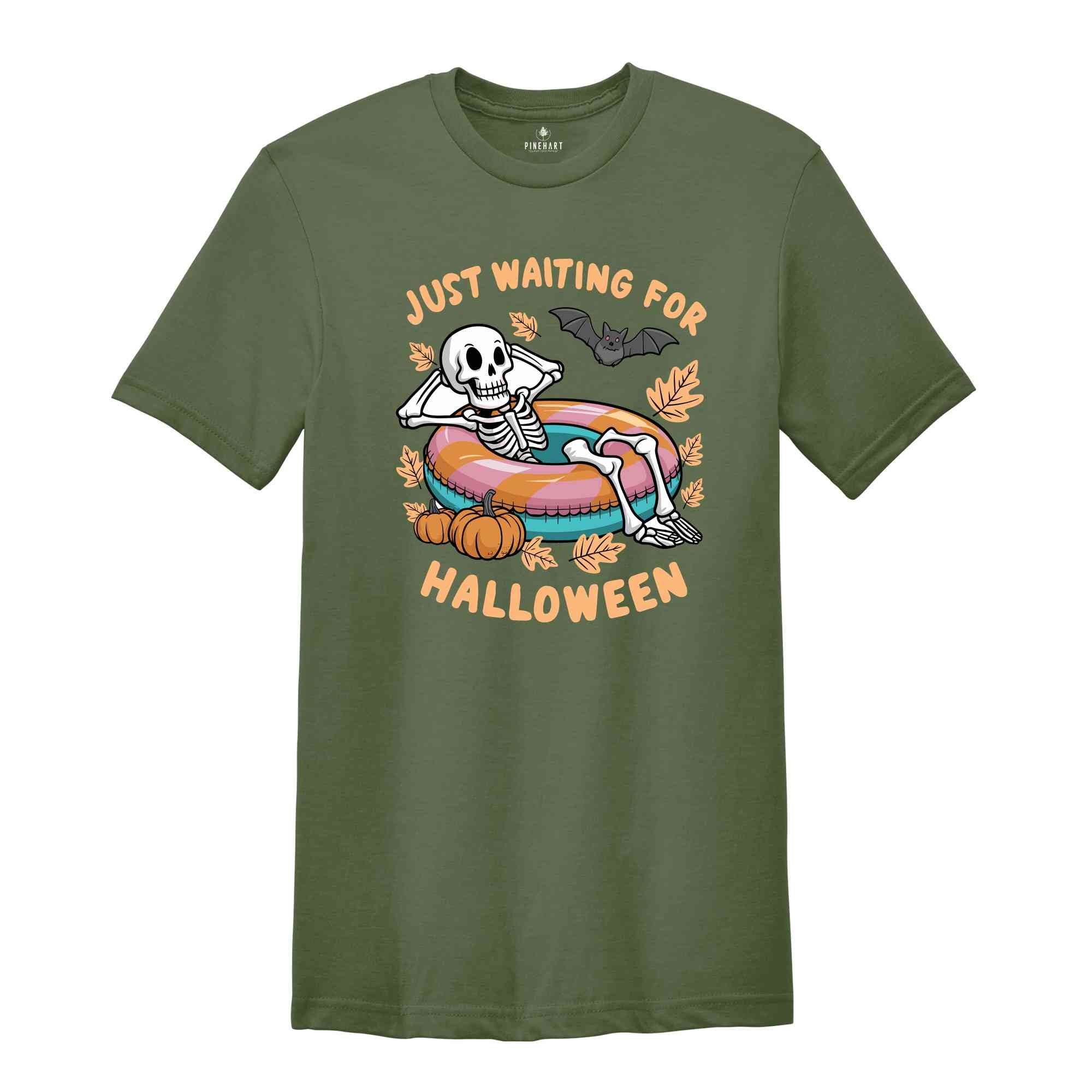 Just Waiting For Halloween Shirt, Funny Halloween Shirt, Halloween Skull Shirt, Halloween Summer Shirt, Halloween Skeleton Shirt, Fall Shirt