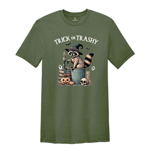 Trick or Trashy Raccoon Halloween Shirt, Cute Raccoon T-Shirt, Retro Raccoon Tee, Halloween Raccoon Tee, Pumpkin Gift