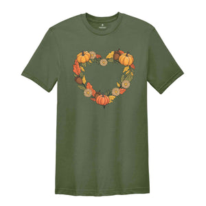 Pumpkin Heart Shirt, Thanksgiving Family Shirt, Autumn Floral Tee, Pumpkin and Acorn Tee, Cute Fall Outfit, Family Matching Shirts