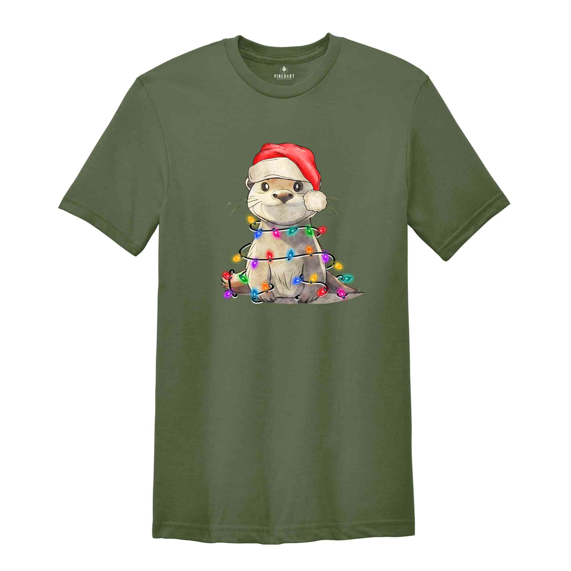 Cute Christmas Animal Shirt, Otter Christmas Light Shirt, Christmas 2024 Gift, Funny Christmas Tee