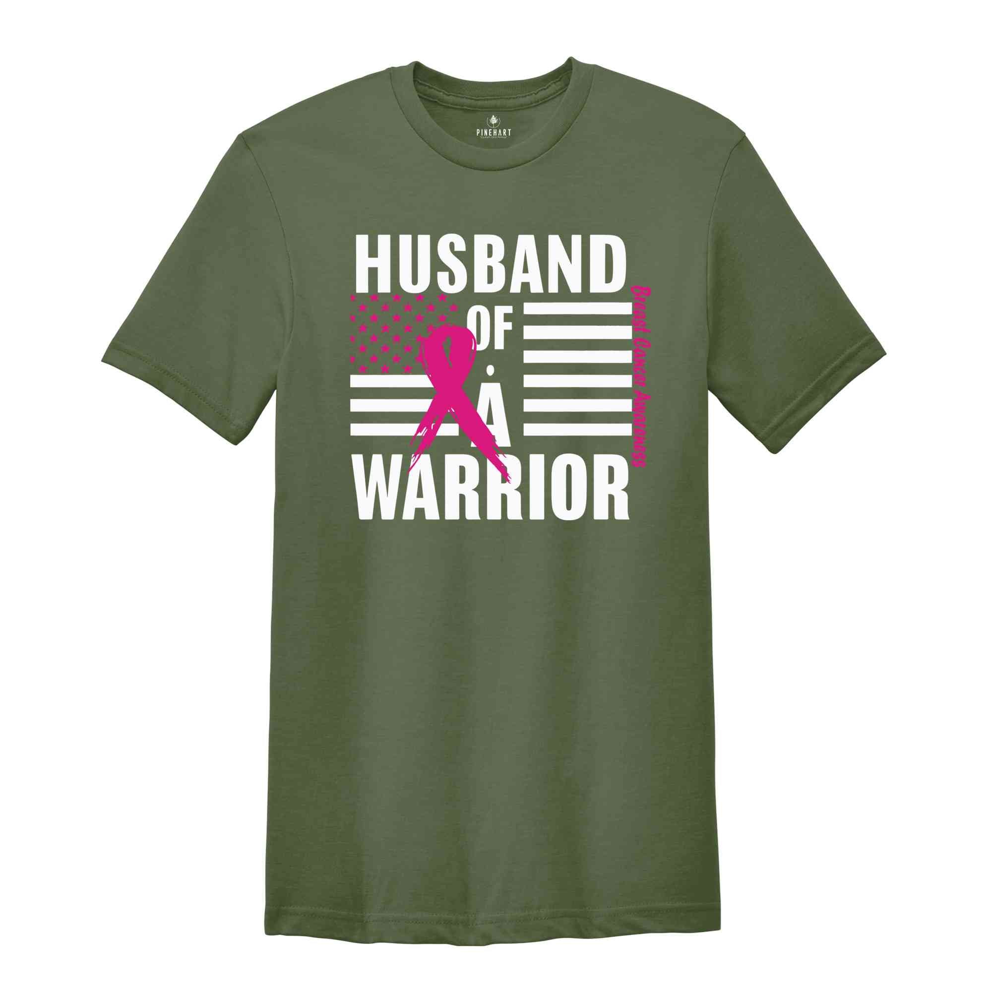 Breast Cancer Awareness Vneck TShirt, USA Flag Graphic Tees, Cancer Support Gift, Fighter Clothing, Gift for Her, Husband Of A Warrior Shirt