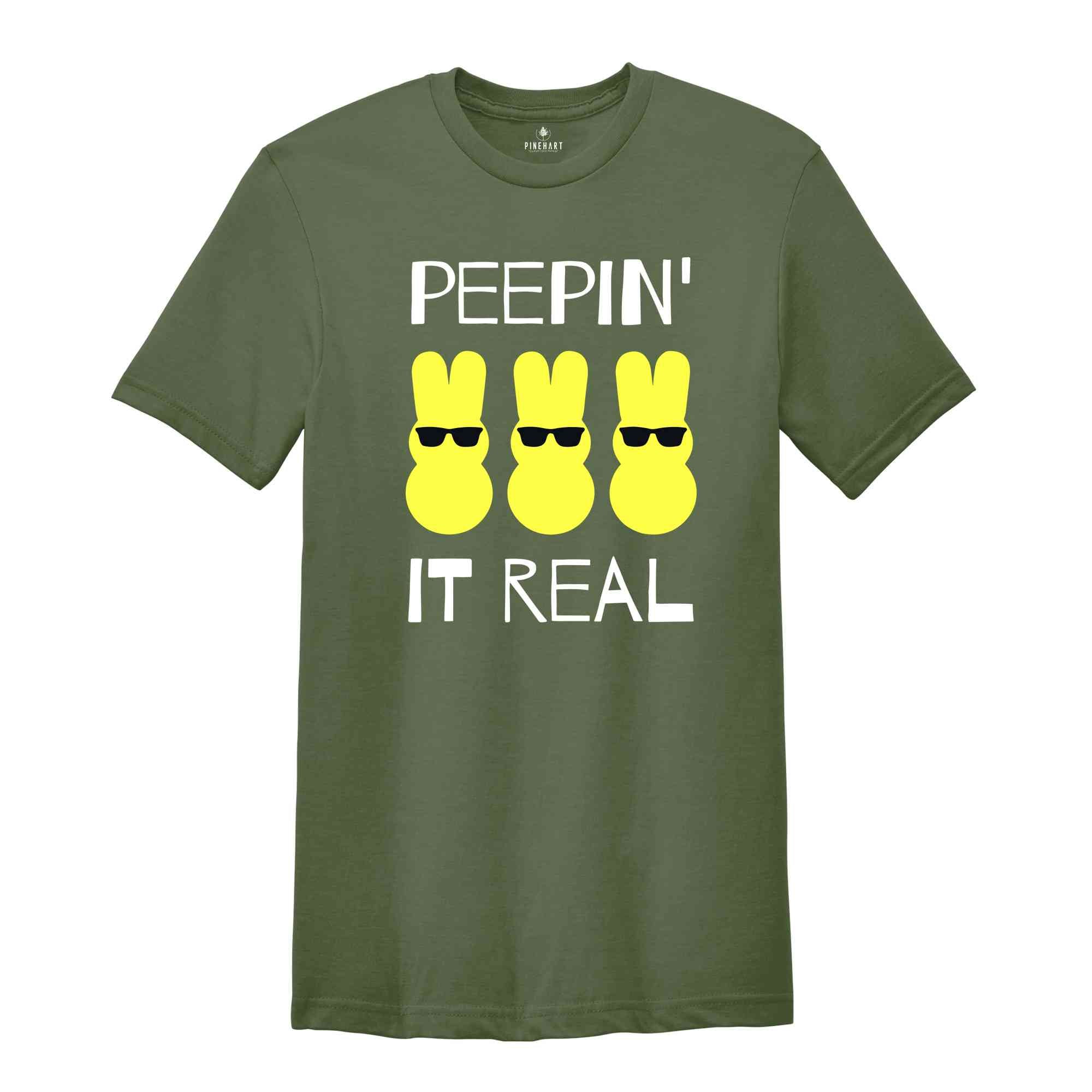 Peepin' It Real T-Shirt, Cartoon Bunny Shirt, Springtime Celebration Shirt, Cool Peeps T-Shirt for Easter, Sunglasses Bunny Easter Shirt