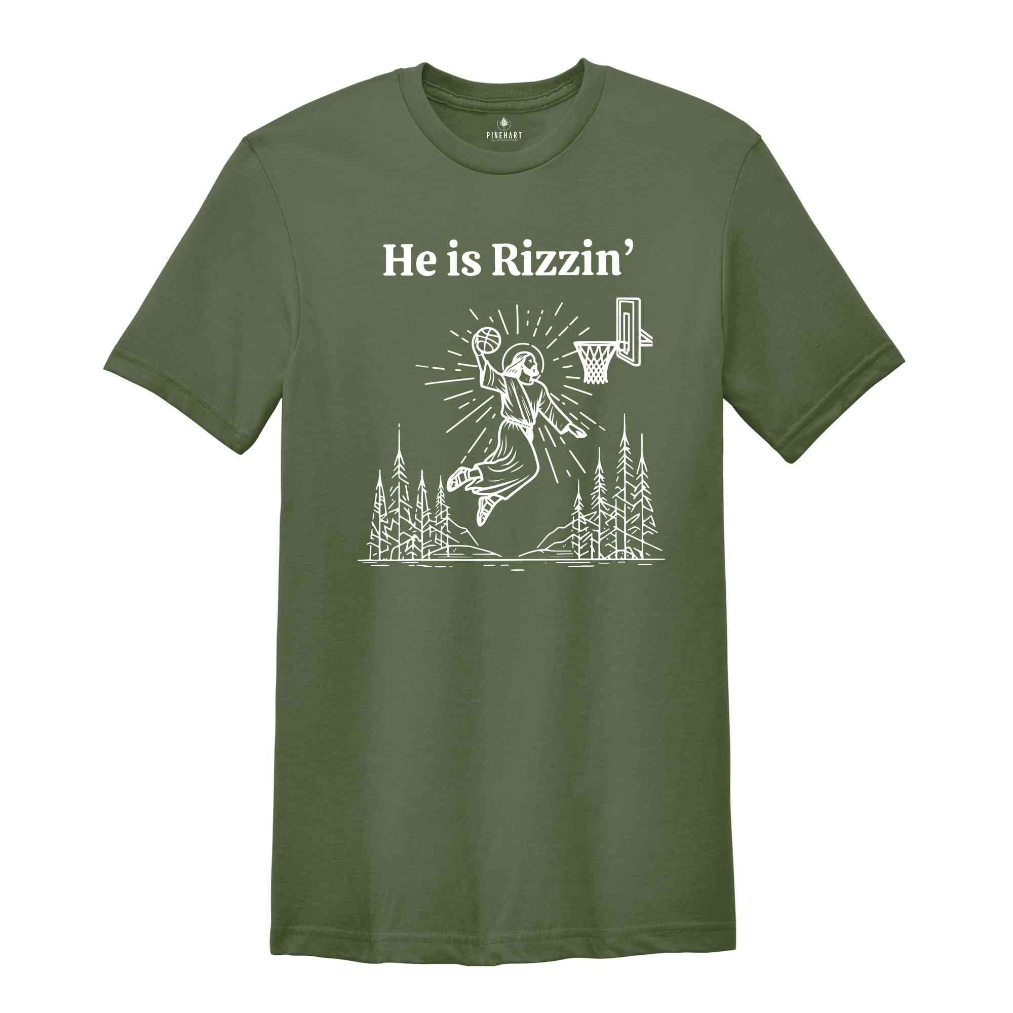 He is Rizzin Funny Easter Shirt of Jesus Playing Basketball, Retro Y2K Christian Faith Religious Shirt, Christian Easter Shirt