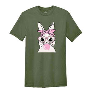 Bunny With Glasses Shirt, Easter Tshirt, Ladies Easter Bunny Tee, Easter Day Gift, Bunny With Glasses Tee