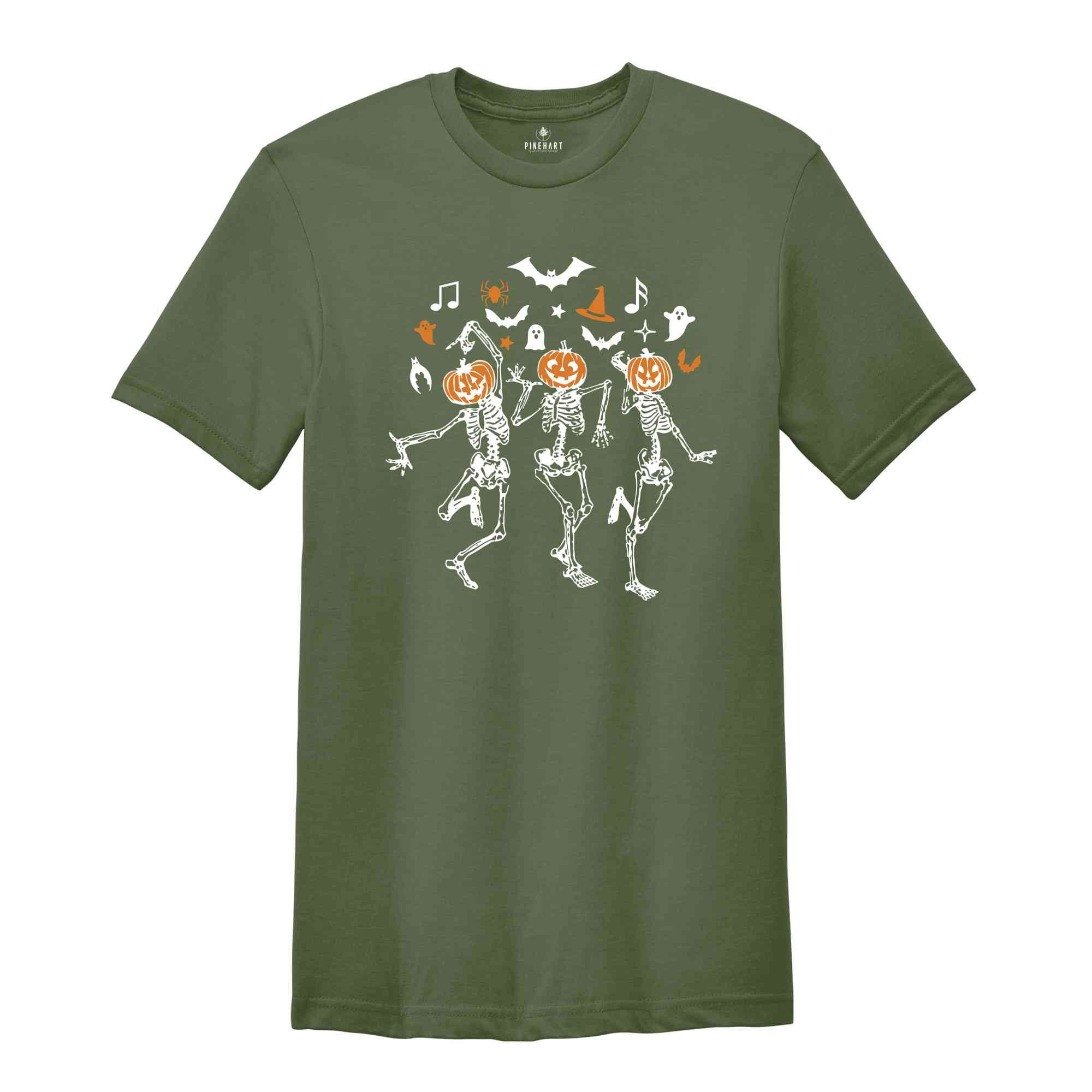 Dancing Skeleton Pumpkin T-Shirt, Retro Halloween Shirt, Halloween Shirt, Cute Fall Shirt, Pumpkin Face Skeleton Tee