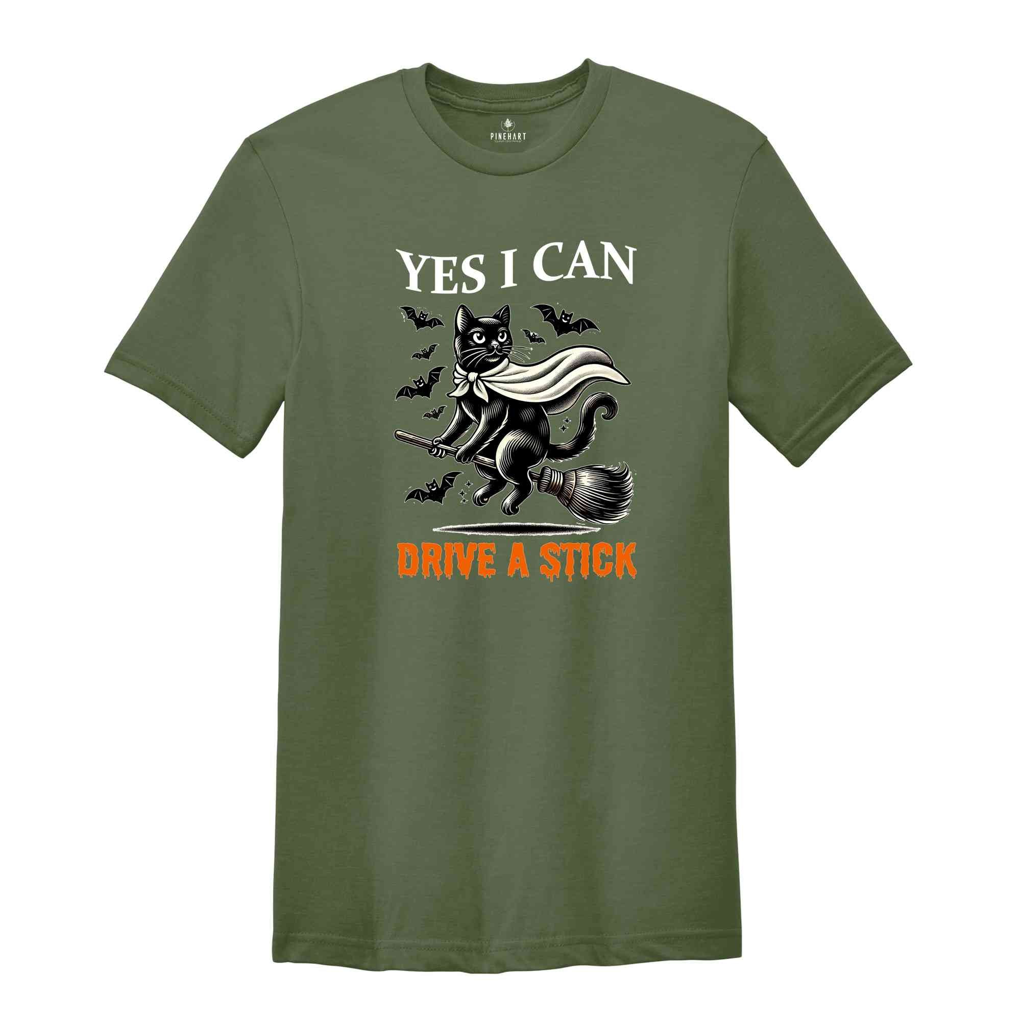 Yes I Can Drive A Stick Witch Shirt, Retro Halloween Witch Party Shirt, Funny Spooky Season Witchy Shirt, Trick or Treating T-Shirt