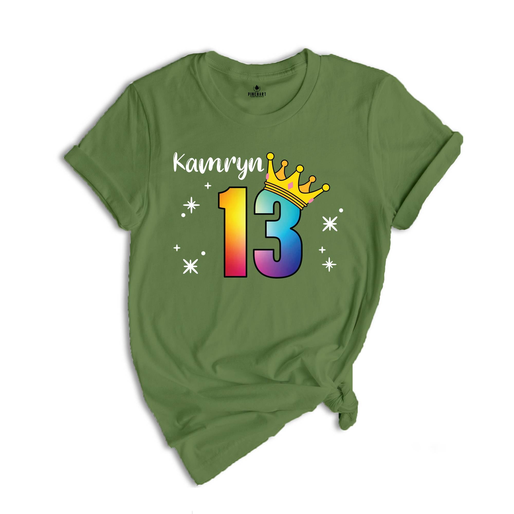 Personalized Names 13 Birthday Shirt, Crown 13th Birthday Shirt, Rainbow Birthday Shirt, Birthday Party Shirt, Toddler Birthday Shirt