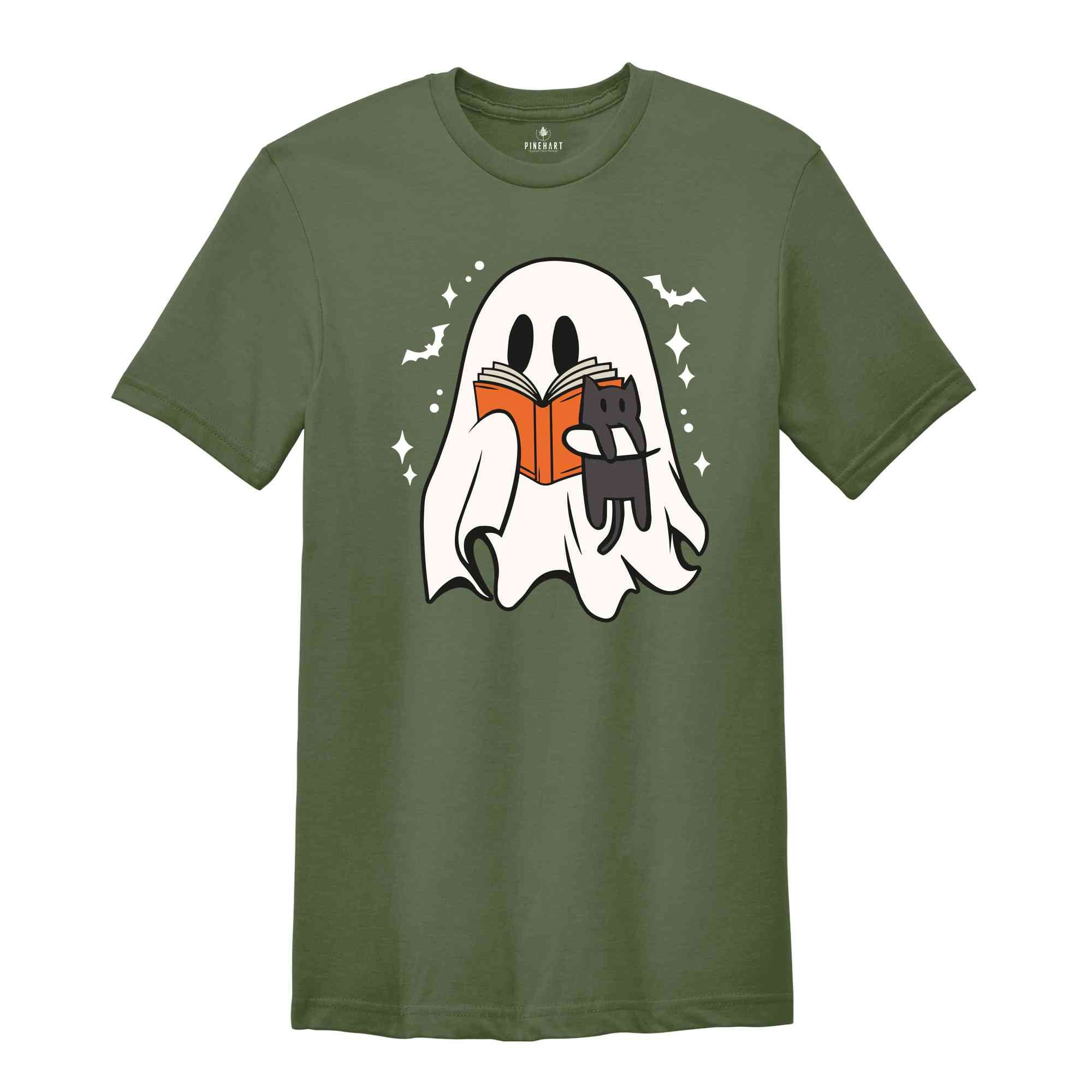 Cute Bookish Ghost Shirt, Boo Shirt, Halloween Librarian Shirt, Spooky Season Shirt, Bookworm Gift, Ghost Reading Book Shirt, Spooky Shirt