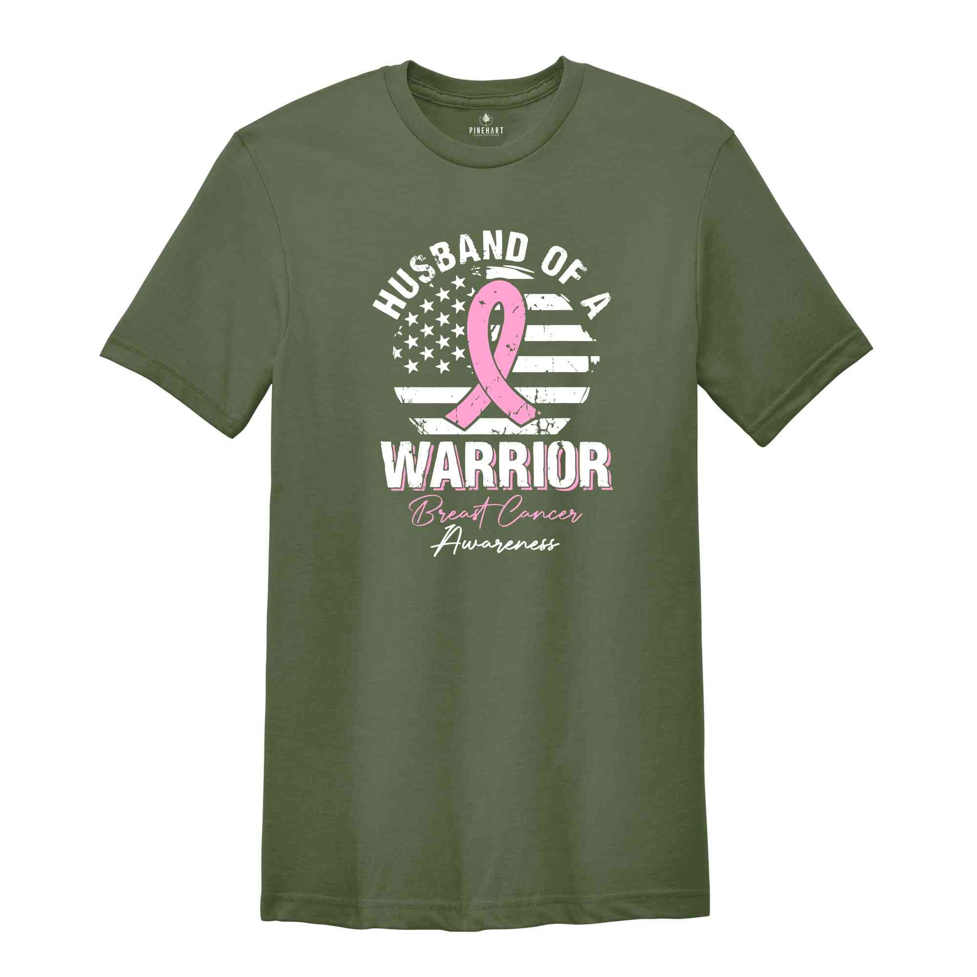 Breast Cancer Awareness Shirt, USA Flag Graphic Shirt, Cancer Support Gift, Fighter Clothing, Gift for Her, Husband Of A Warrior Shirt