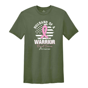 Breast Cancer Awareness Shirt, USA Flag Graphic Shirt, Cancer Support Gift, Fighter Clothing, Gift for Her, Husband Of A Warrior Shirt