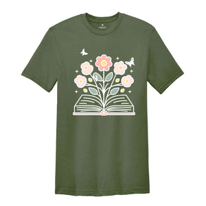 Flowers Shirt, Reading Book Shirt, Minimalist Wild Flower Shirt, Librarian Shirt Gifts, Floral Book Shirts, Gifts for Bookworm