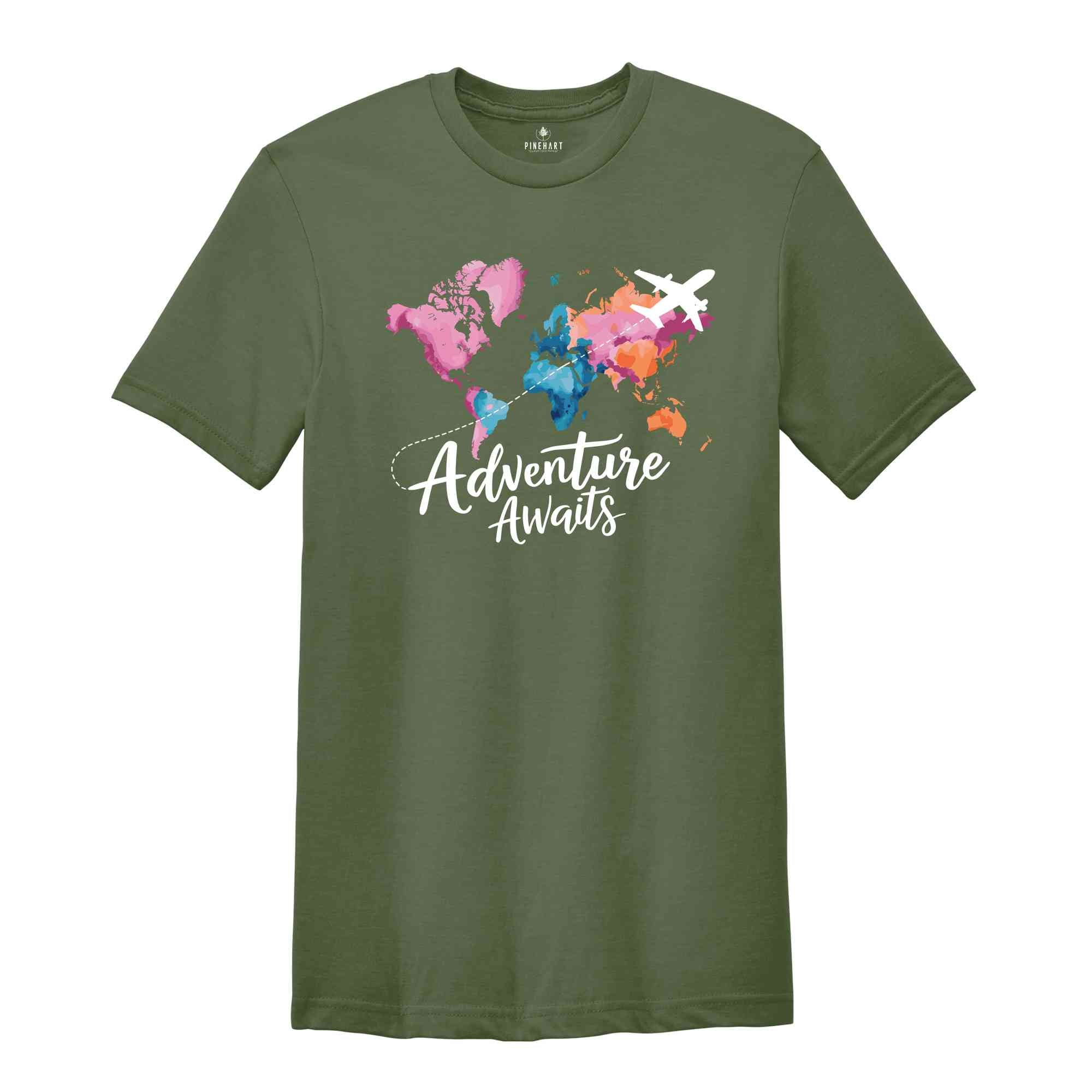 Adventure Awaits T-Shirt, Travel Gift, Vacation Shirt, World Map Shirt, Airplane Mode Shirt, Gifts For Traveler