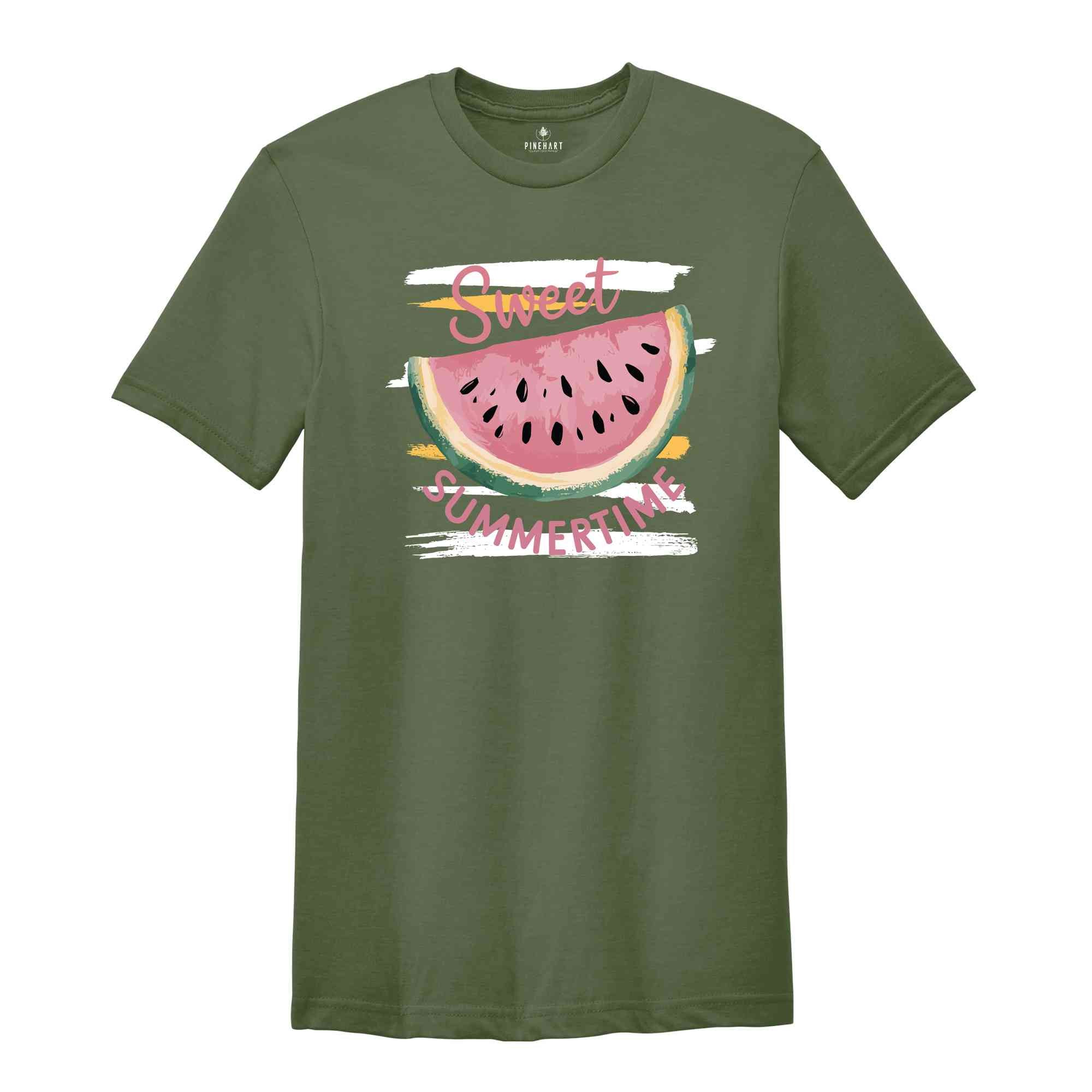 Sweet Summertime T-Shirt, Cute Watermelon Summer Shirt, Beach Tee, Girls Summer Trip Gifts, Vibrant Summertime Tee