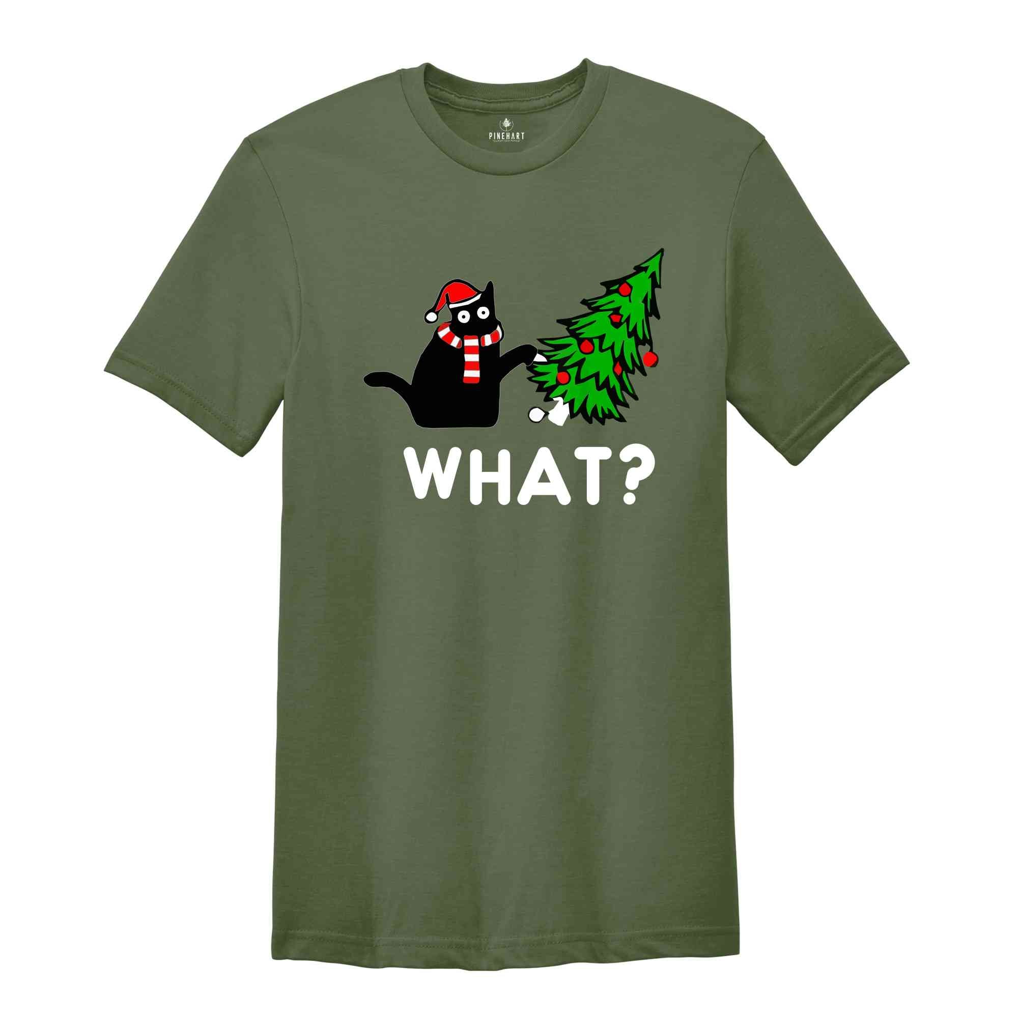 What Shirt, Funny Black Cat Shirt, Christmas Tree Cat What Shirt, Cat Lover Gift, Funny Cat Shirt, Cool Cat, Cat Shirt, What Shirt,