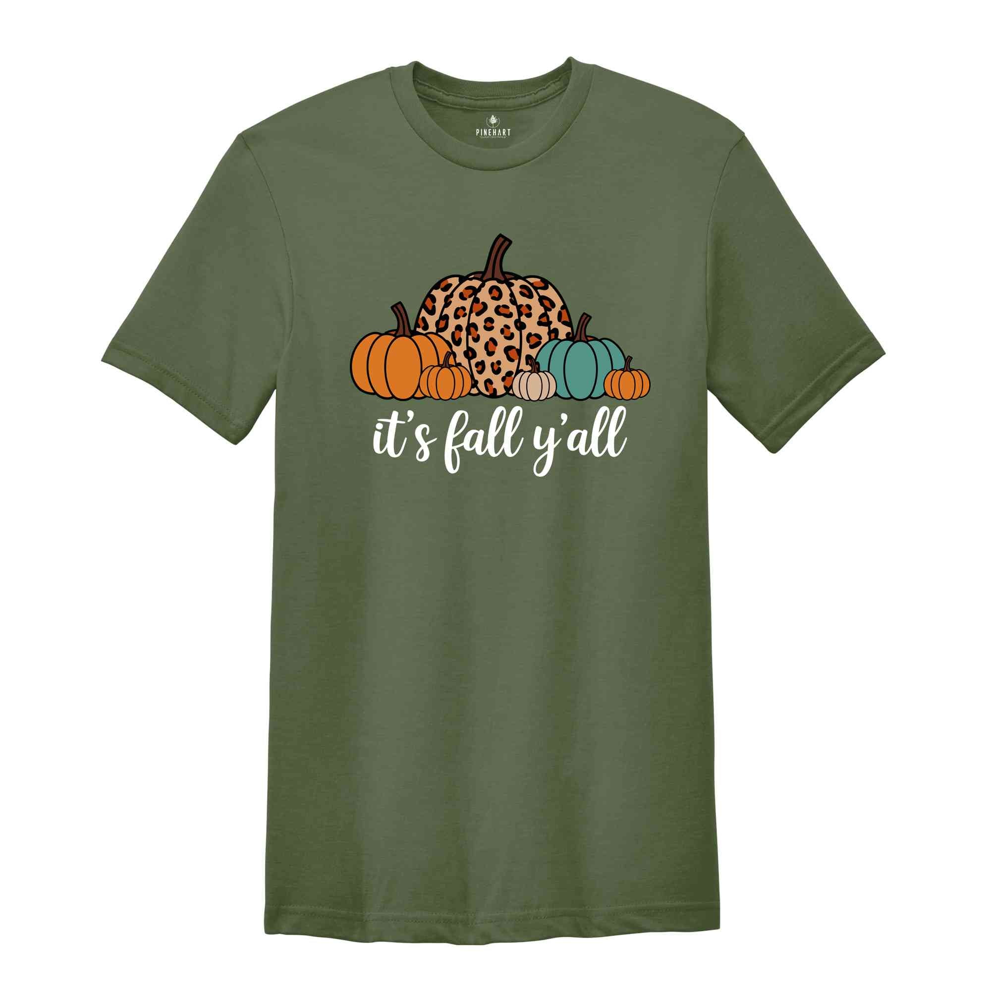 It's Fall Y'all Shirt, Fall Shirt, Pumpkin Shirt, Cute Fall Shirt, Leopard Pumpkin Shirt, Fall Mom Shirt, Fall Teacher Shirt