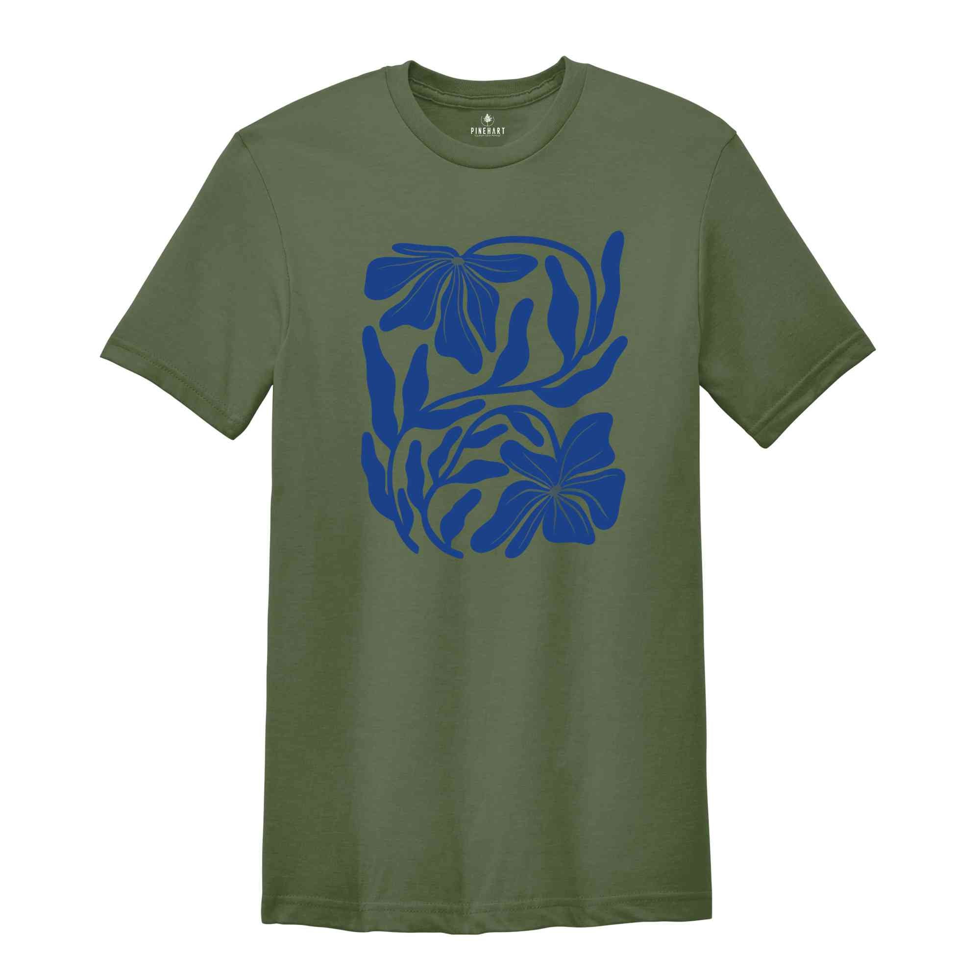 Blue Flower Shirt, Floral Shirt, Mothers Day Gift Shirt, Gardener T-shirt, Flowers Gift, Botanical Shirt