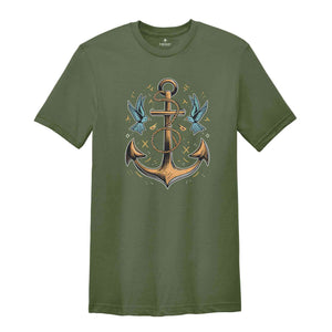 Anchor Birds Shirt, Gift for Sailor, Nautical Shirt, Captain Shirt, Summer T-Shirt, Sailor Shirt, Beach Shirt, Marina Shirt