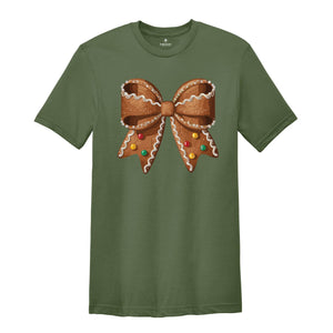 Christmas Gingerbread Shirt, Christmas Bow Shirt, Coquette Christmas Tee, Christmas Gift, Holiday Christmas Shirt