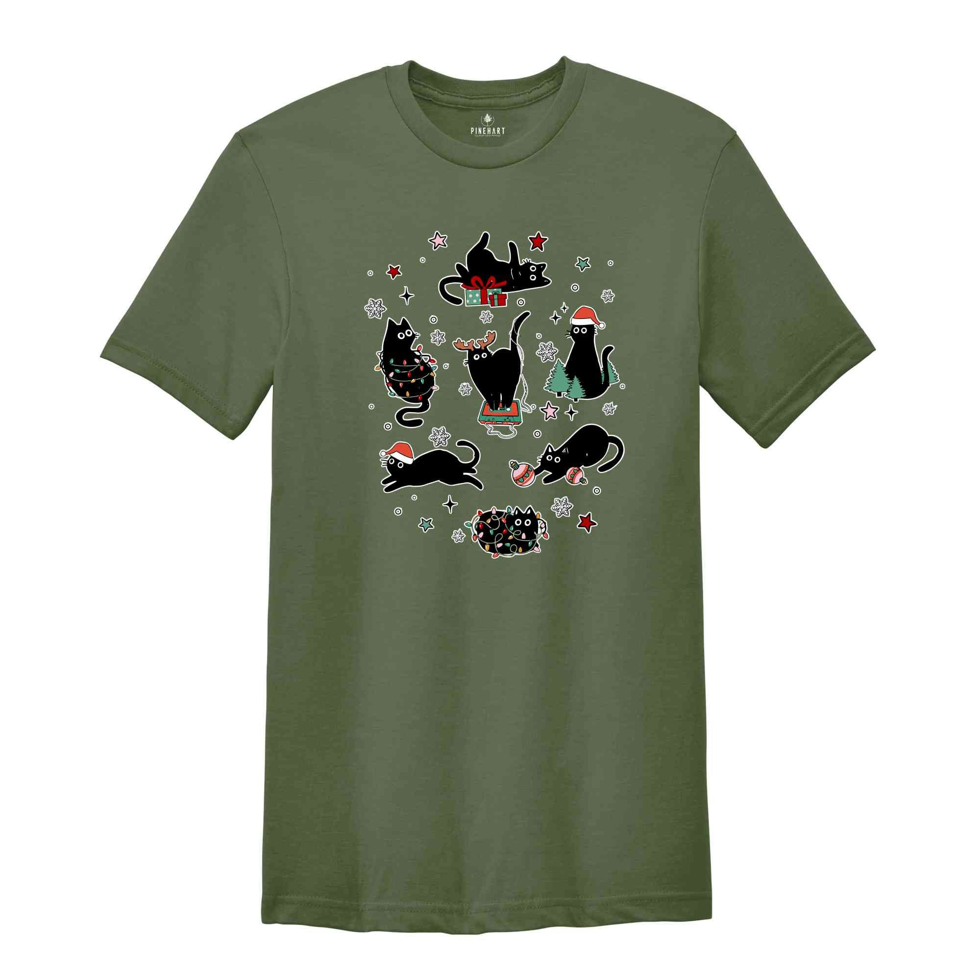 Christmas Black Cat Shirt, Black Cat Christmas Shirt, Kitten Christmas Shirt, Cat Lover Gift, Cat Mom Tshirt, Xmas Gift