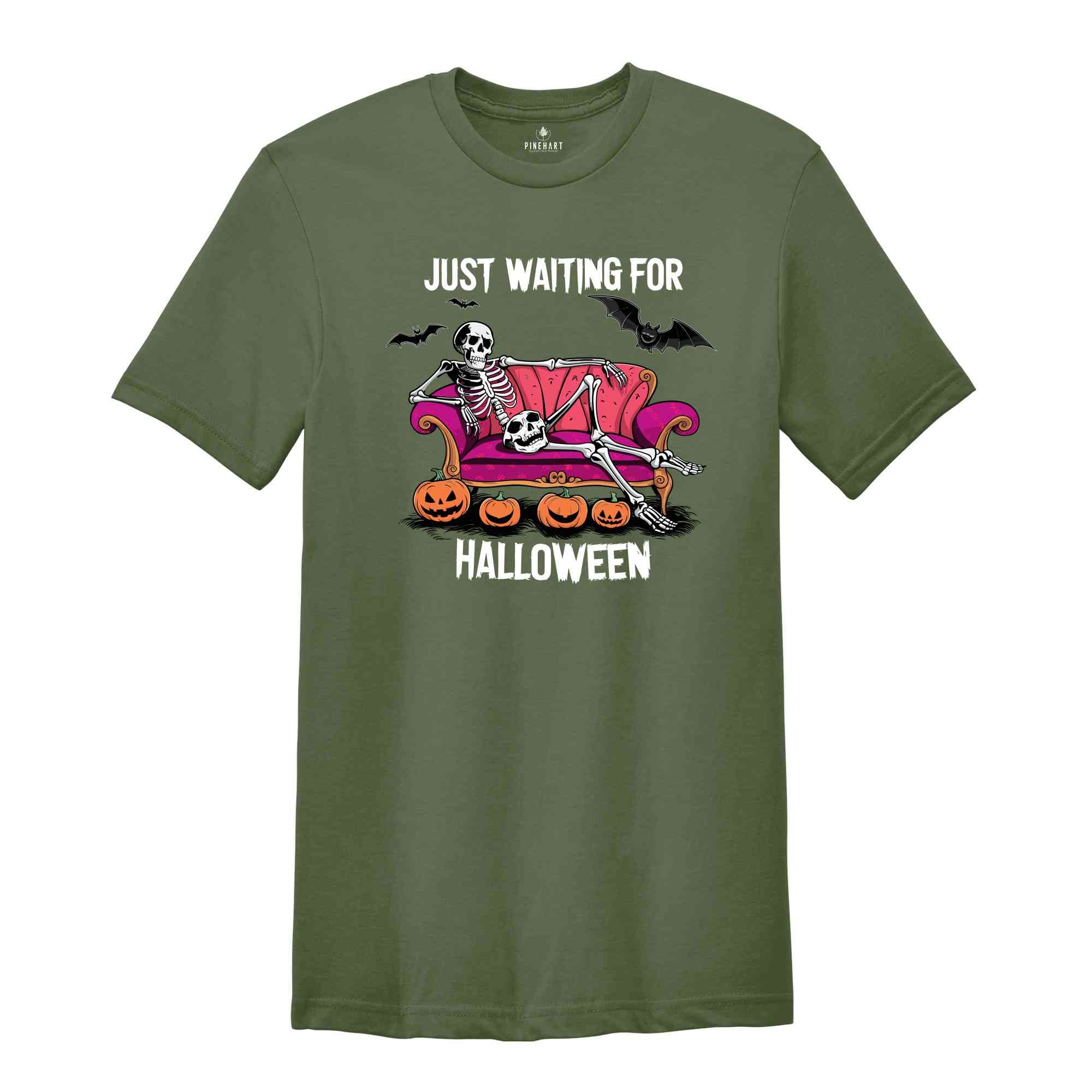 Just Waiting for Halloween Shirt, Cute Summer Shirt, Spooky Summer Shirt, Halloween Shirt, Trendy Skeleton Shirt, Funny Skeleton Shirt