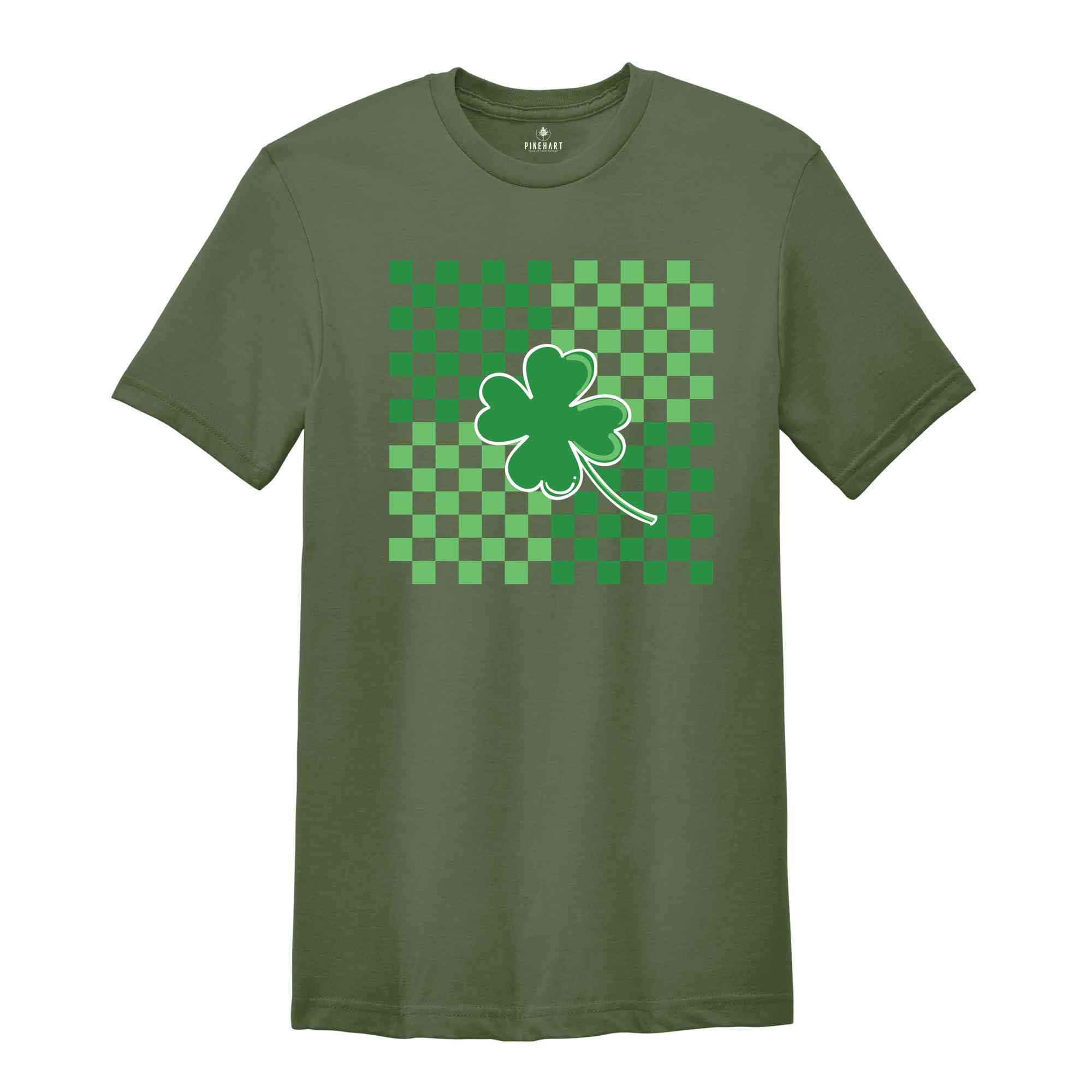 St Patricks Day Shirt, Clover Shirt, Retro Checkered St Patrick Shirt, St Patricks Clover Shirt, Shamrock Shirt, Gift For St Patricks