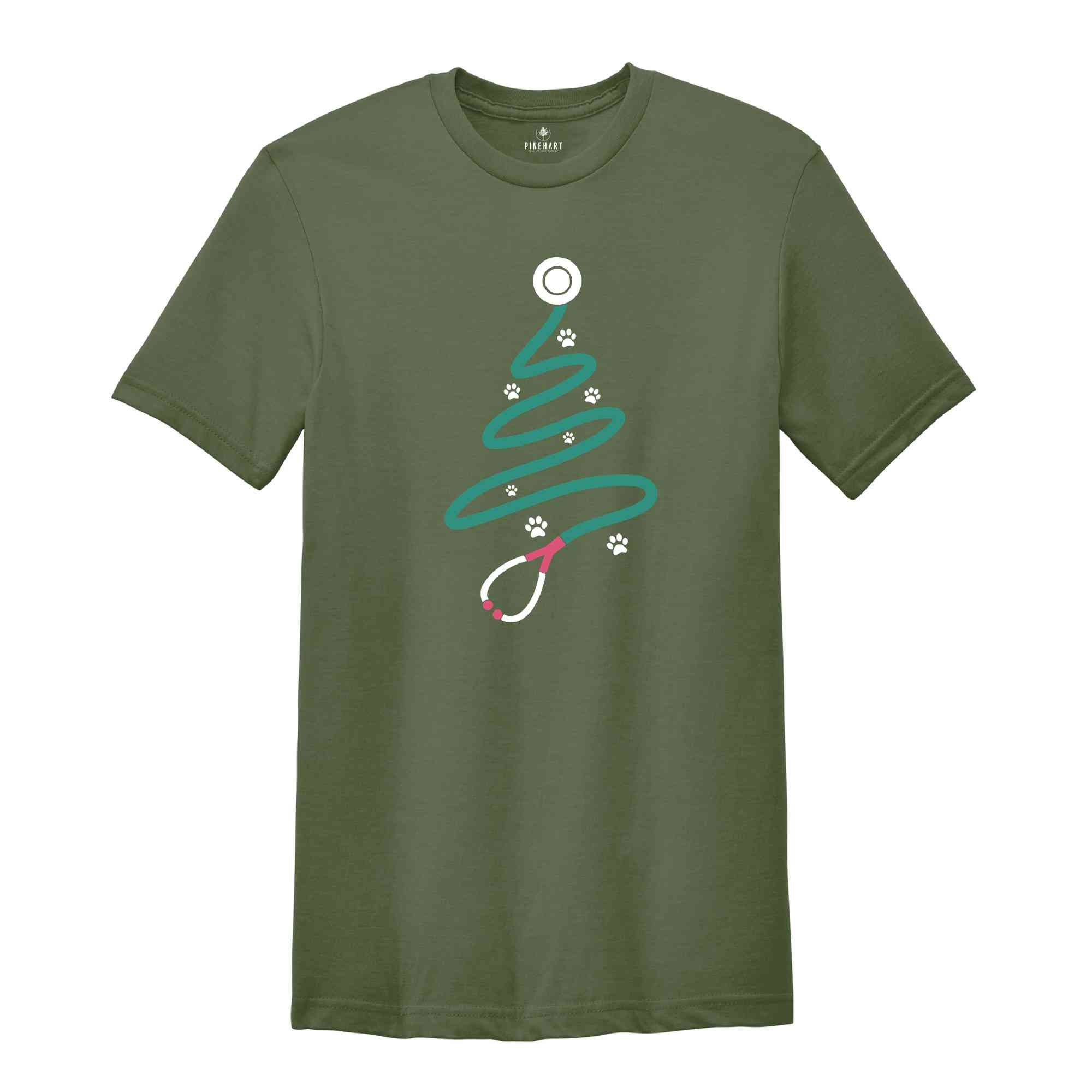 Stethoscope Christmas Tree Shirt, Veterinarian Christmas Gift, Vet Tech Gift, Animal Doctor Tee, Christmas Outfit