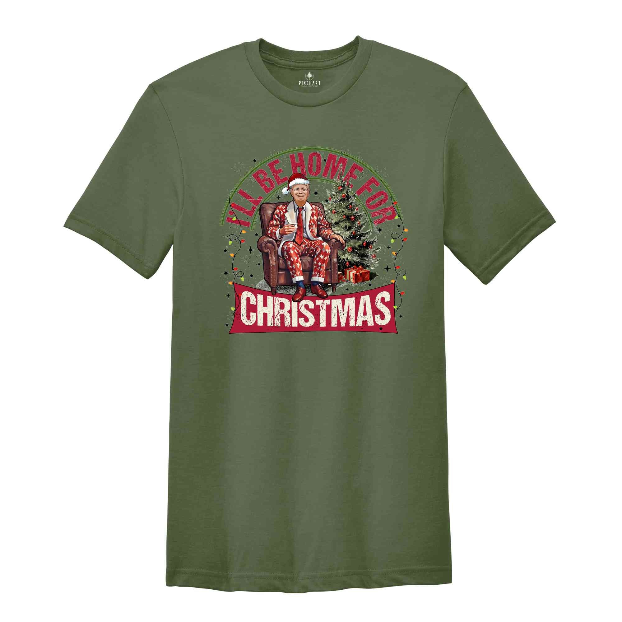 I'll Be Home For Christmas Donald Trump Shirt, Holiday Homecoming Santa T-Shirt, US Flag Shirt, Conservative Tee, Christmas Collage Shirt