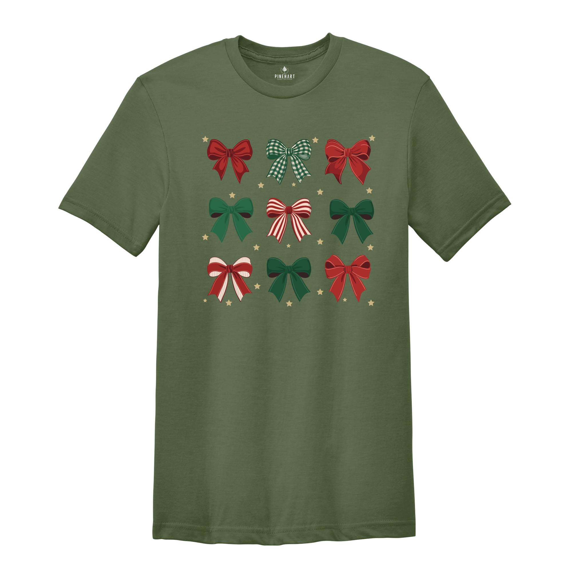 Christmas Bow Shirt, Red Green Bow Christmas Tee, Christmas Vibes Shirt, Girly Christmas Shirt, New Year Gifts, Christian Shirt