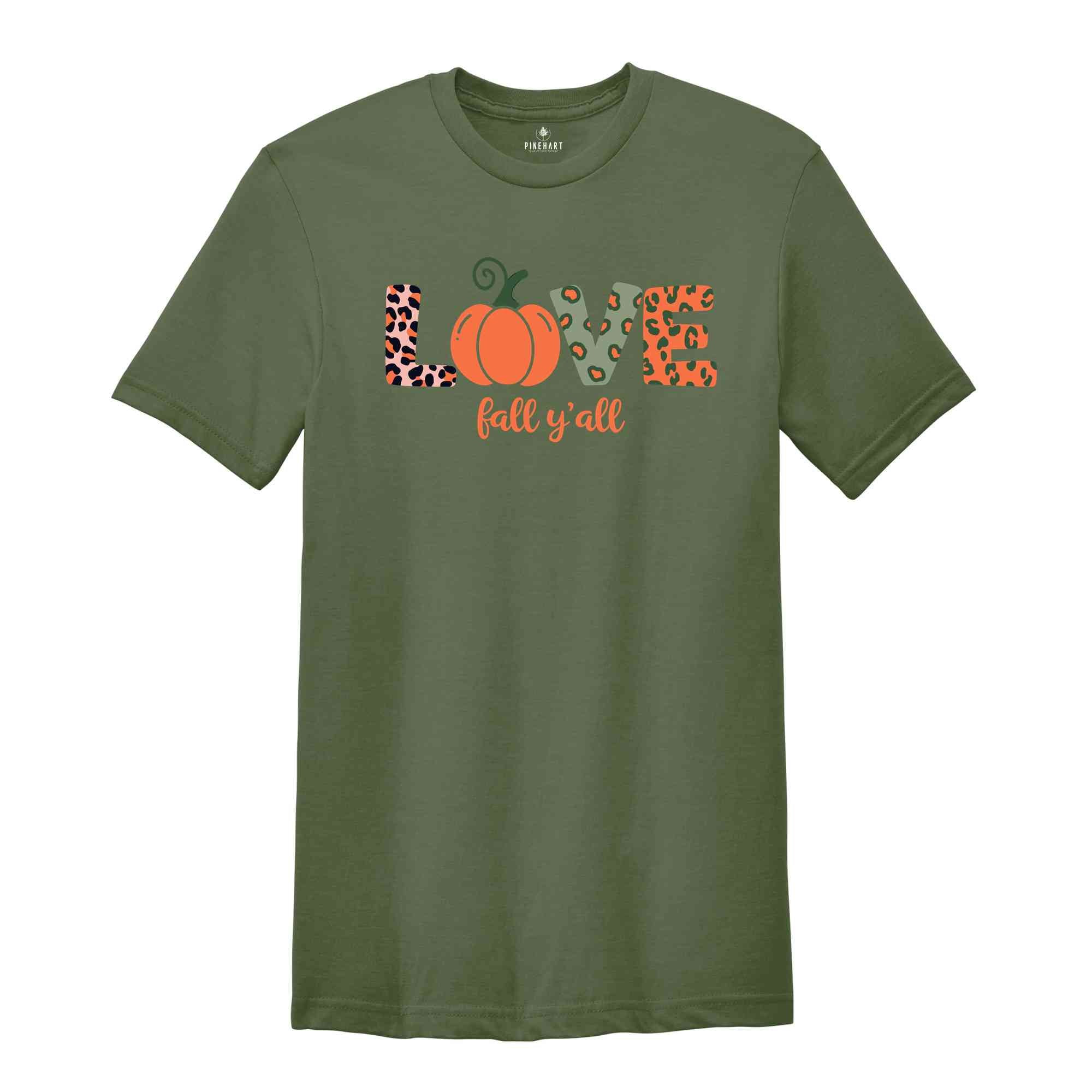 Love Fall Y'All Shirt, Leopard Fall Shirt, Thanksgiving, Pumpkin Shirt, Fall Vibes, Peace Love Thanksgiving, Family Thanksgiving Shirt