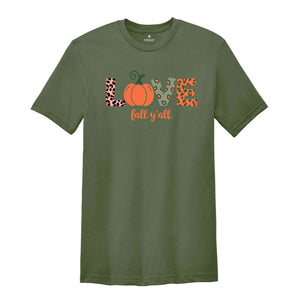 Love Fall Y'All Shirt, Leopard Fall Shirt, Thanksgiving, Pumpkin Shirt, Fall Vibes, Peace Love Thanksgiving, Family Thanksgiving Shirt